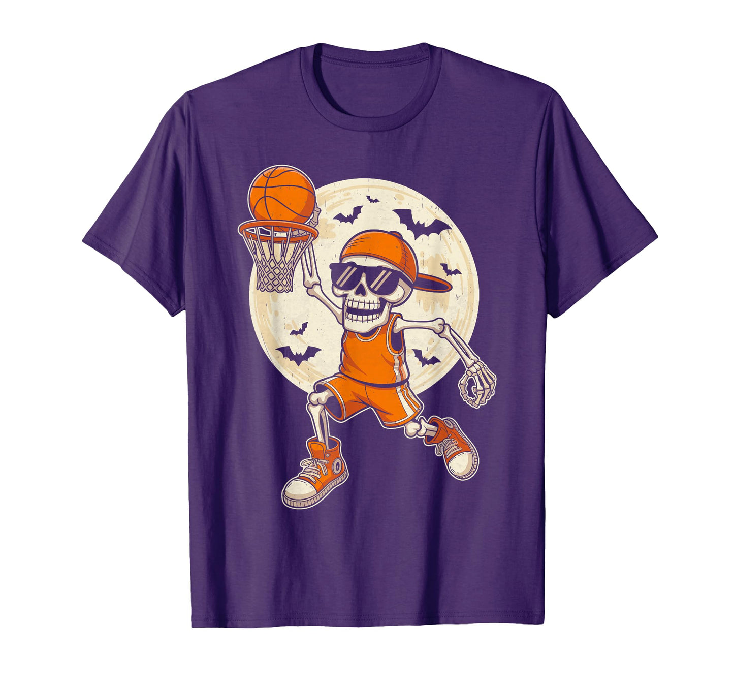 Funny Cartoon Skeleton Basketball Halloween Player Boys Kids T-Shirt