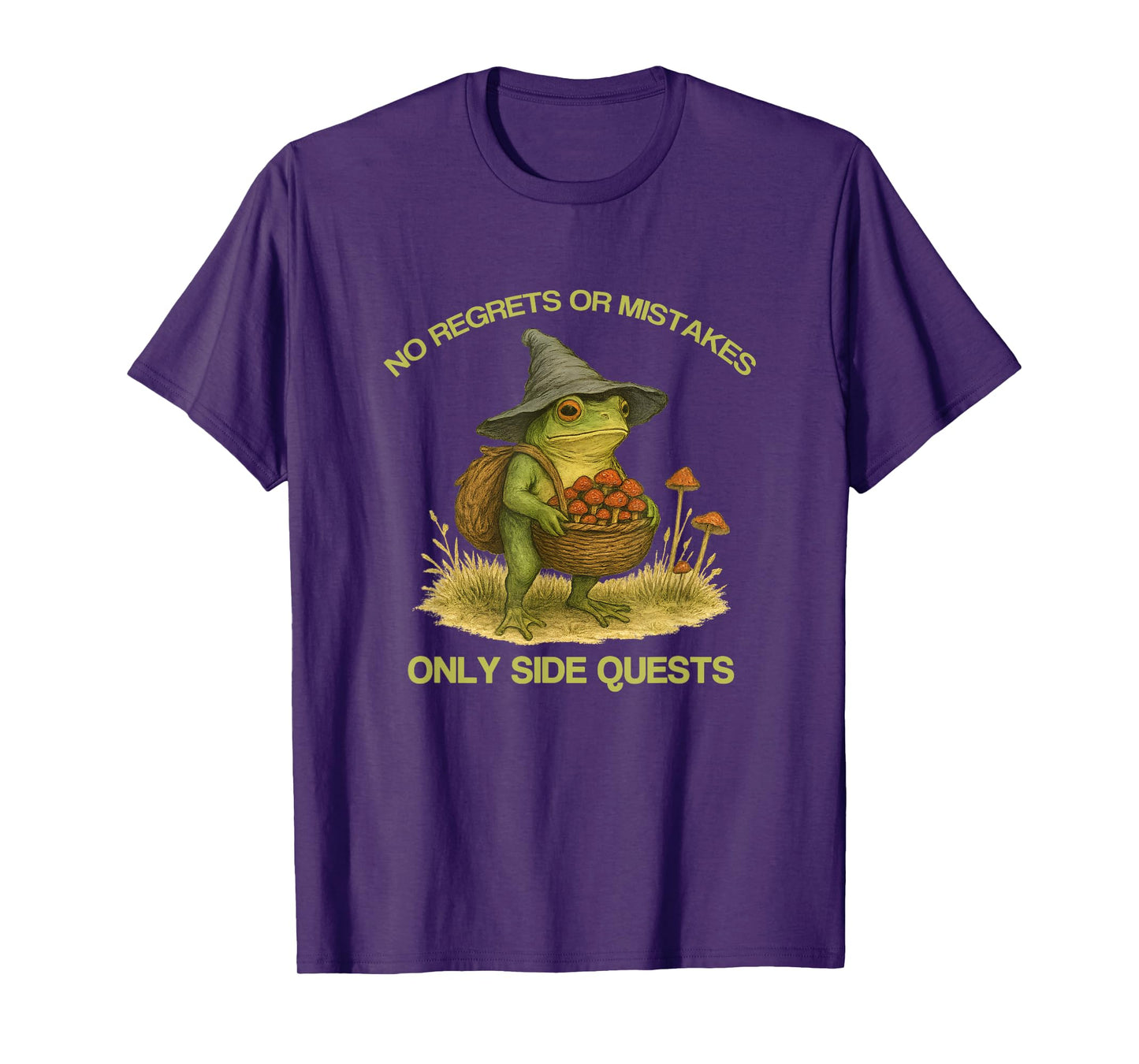 No Regrets Only Side Quests Frog Wizard Mushroom Adventure T-Shirt