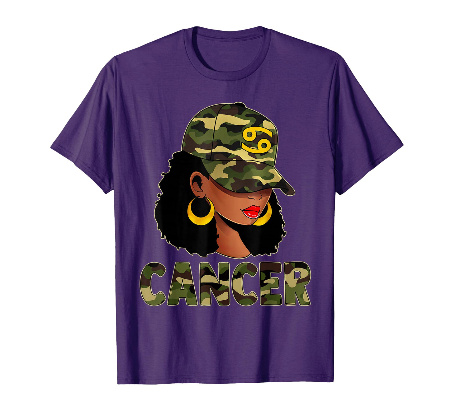 Cancer Queen Camouflage Black Woman Cap Zodiac Sign T-Shirt