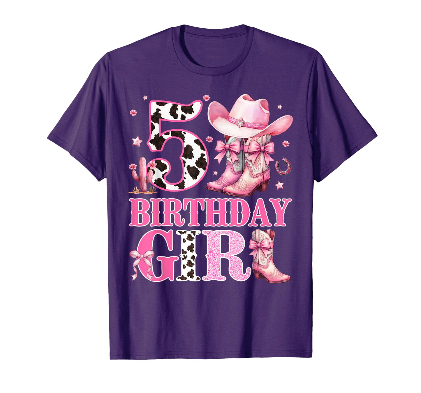 Kids 5th Birthday Girl Rodeo Western Cowgirl Birthday Party T-Shirt
