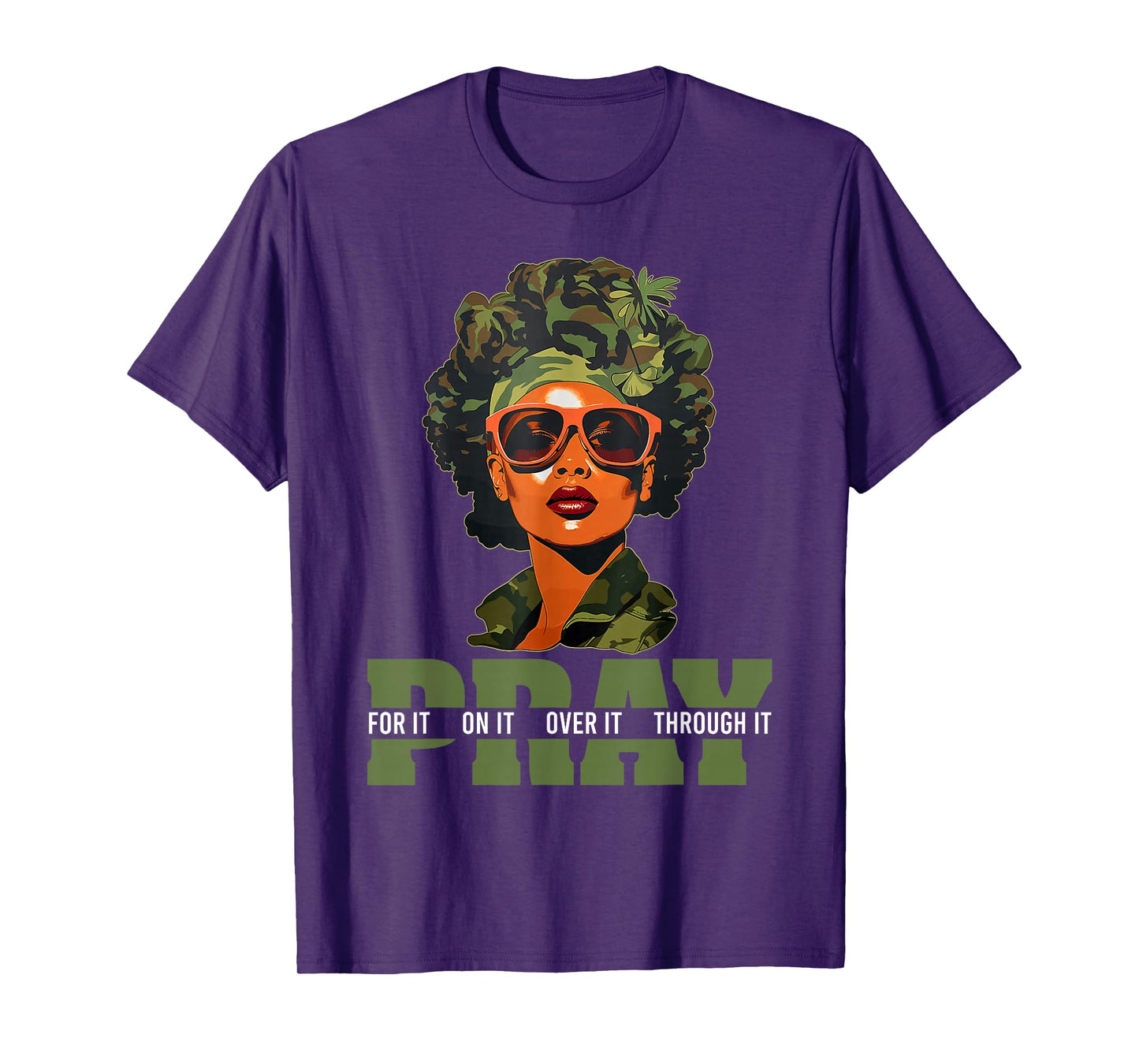 Pray On It Pray Over It Black Woman Afro Christian Sayings T-Shirt