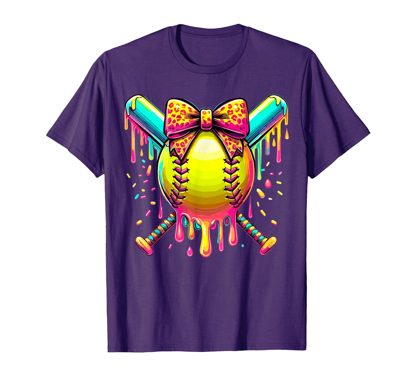 Softball Player Girl Ice Cream Softball Bat Drip T-Shirt