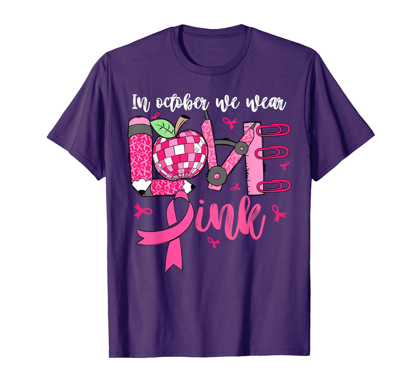 In October We Wear Pink LOVE Teacher Leopard Breast Cancer T-Shirt