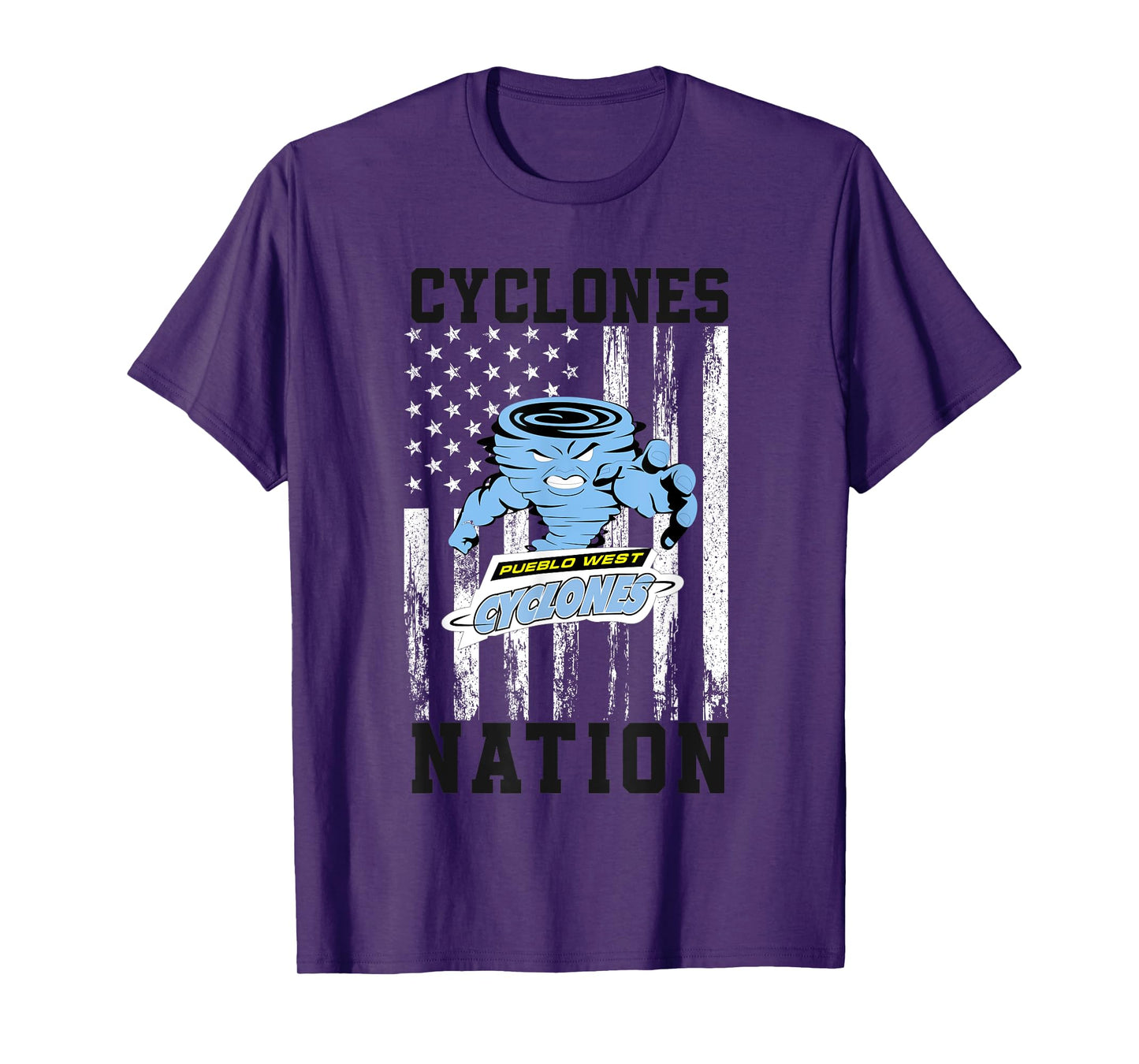 Pueblo West Cyclones Official High School Gear Unisex-Adults Pueblo West Cyclones Logo Nation HS T-Shirt Black Small Modern Casual Cartoon Crew Neck Short Sleeve T-Shirt