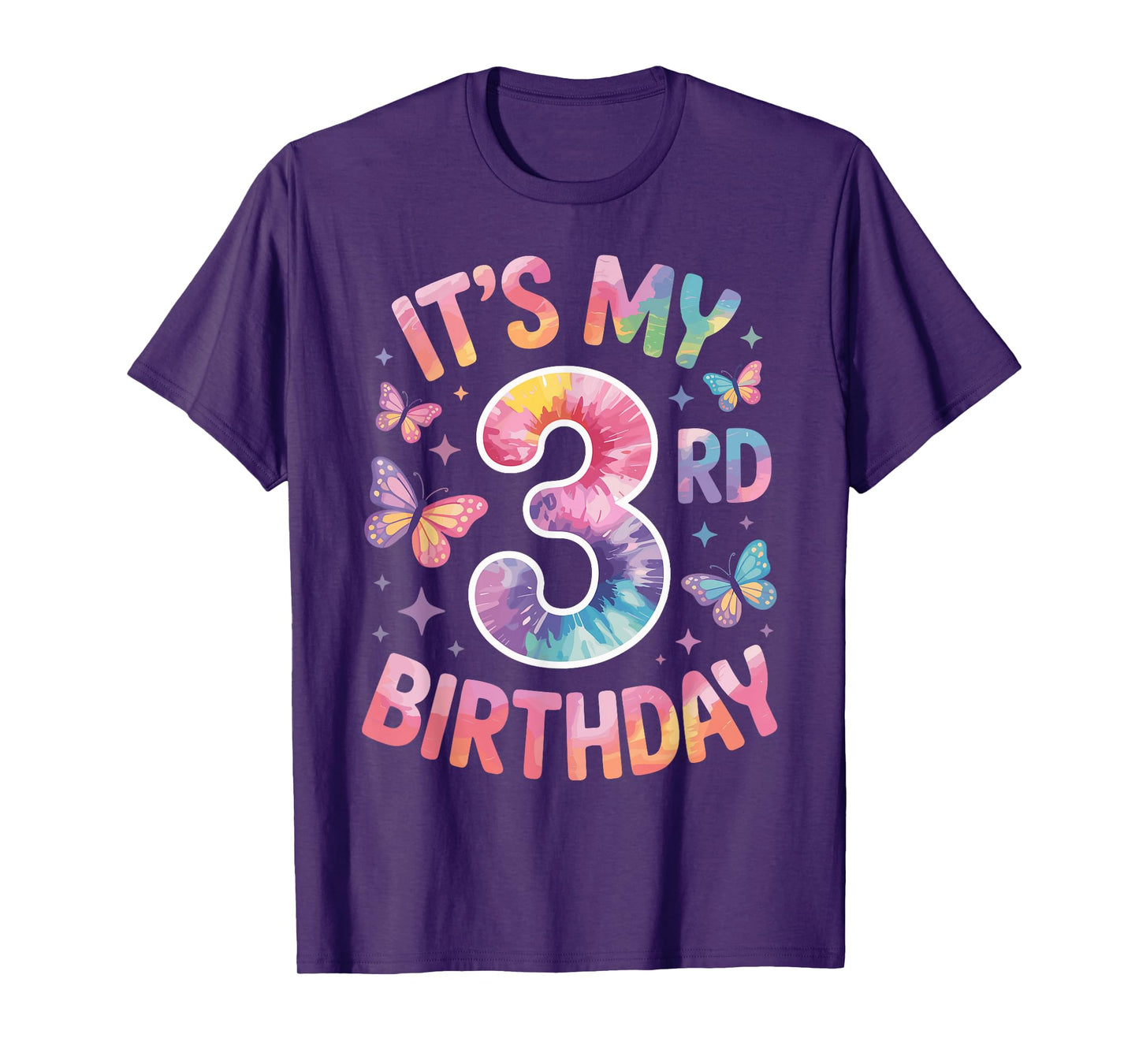 It's My 3rd Birthday - Tie Dye Butterfly Design T-Shirt