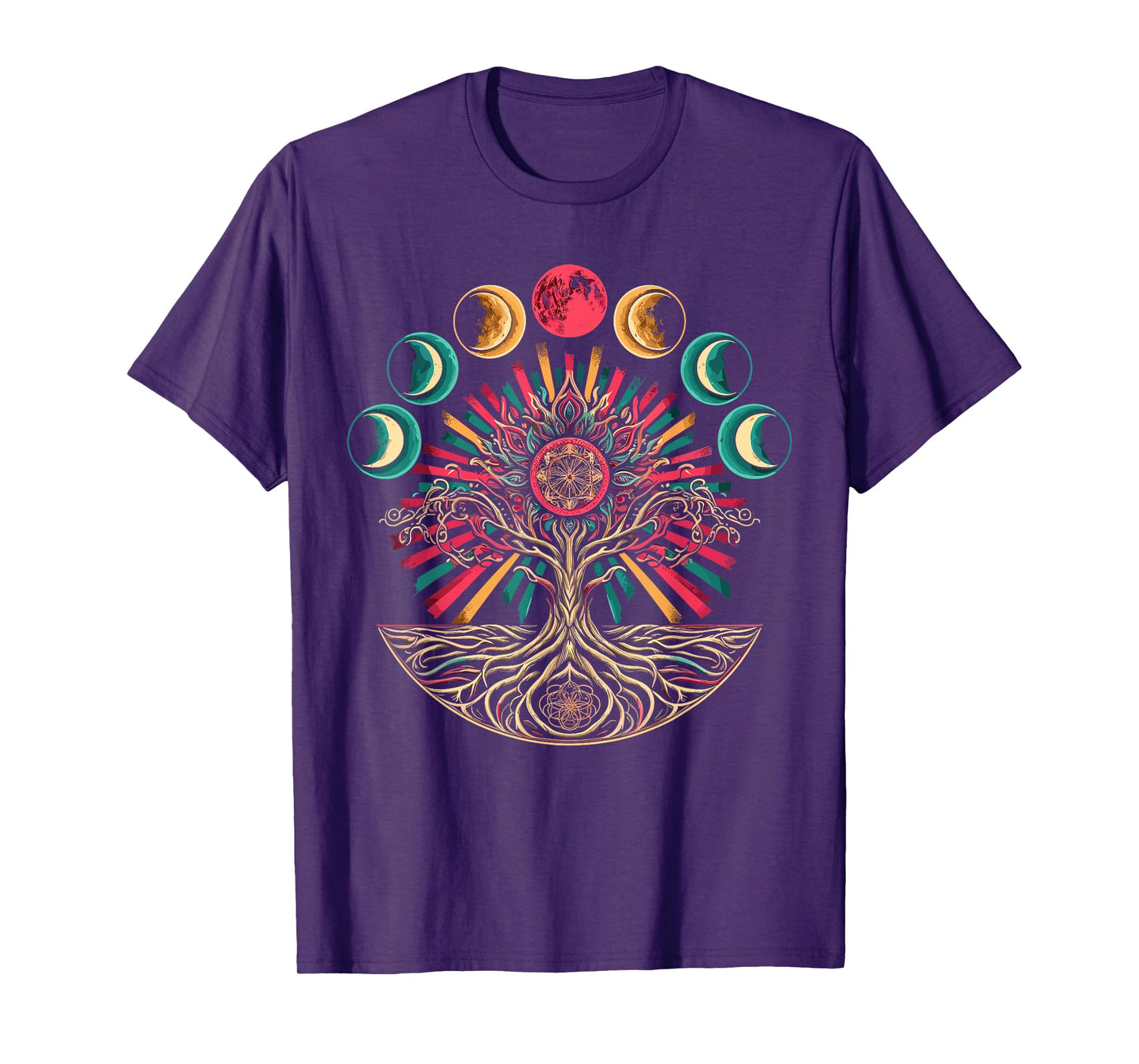Phases of the Moon Retro 60's 70's Vibe Tree T-Shirt