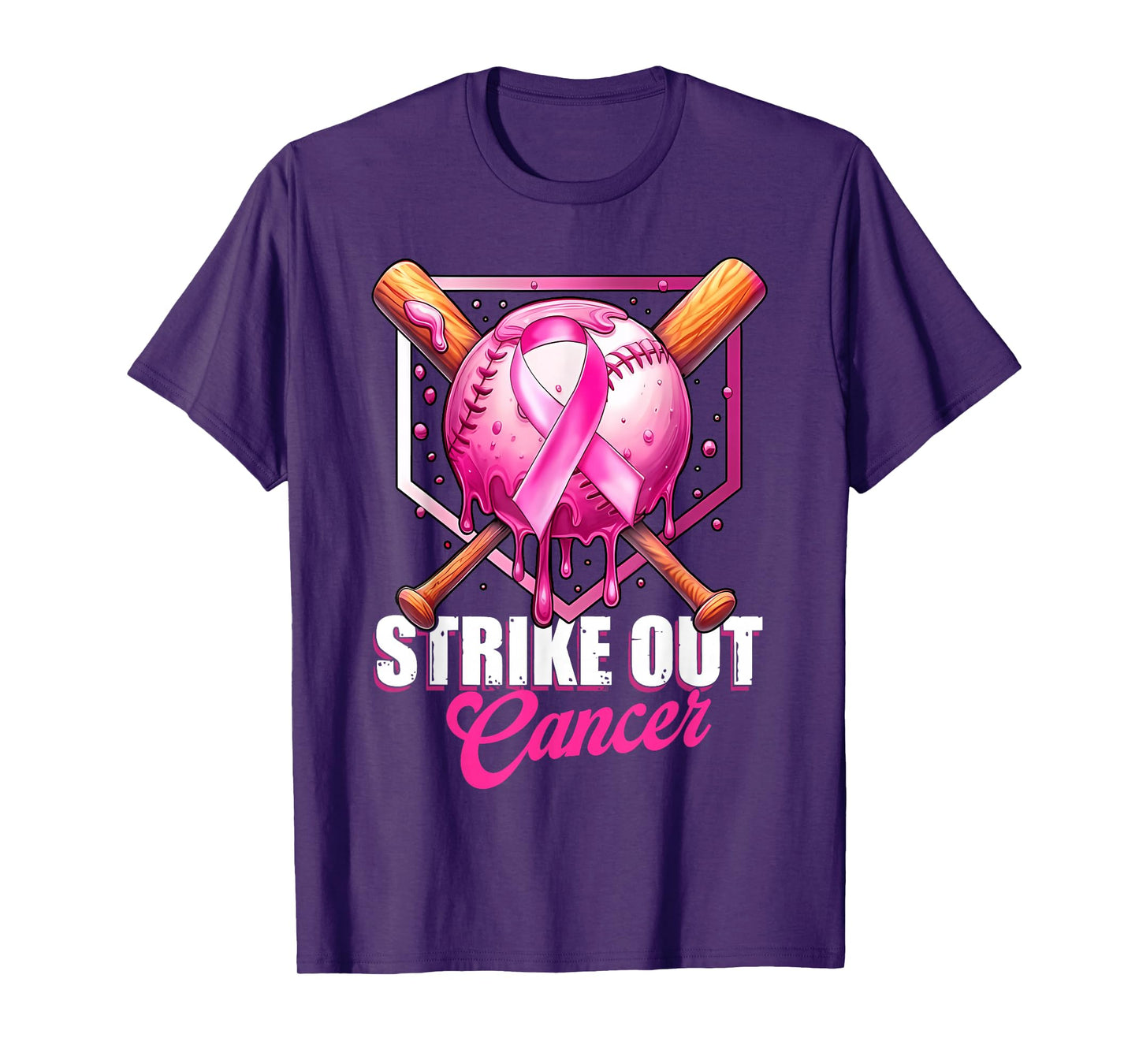Strike Out Home Plate Baseball Ice Cream Drip Breast Cancer T-Shirt