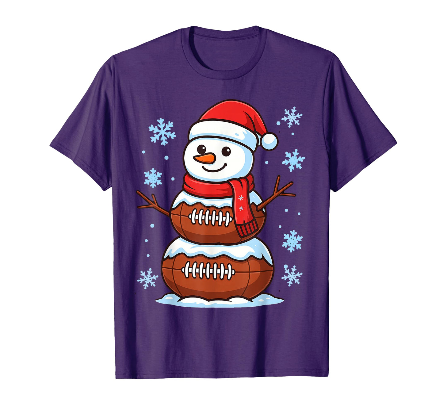 Merry Christmas Football Snowman Pajamas Funny Sports Xmas T-Shirt