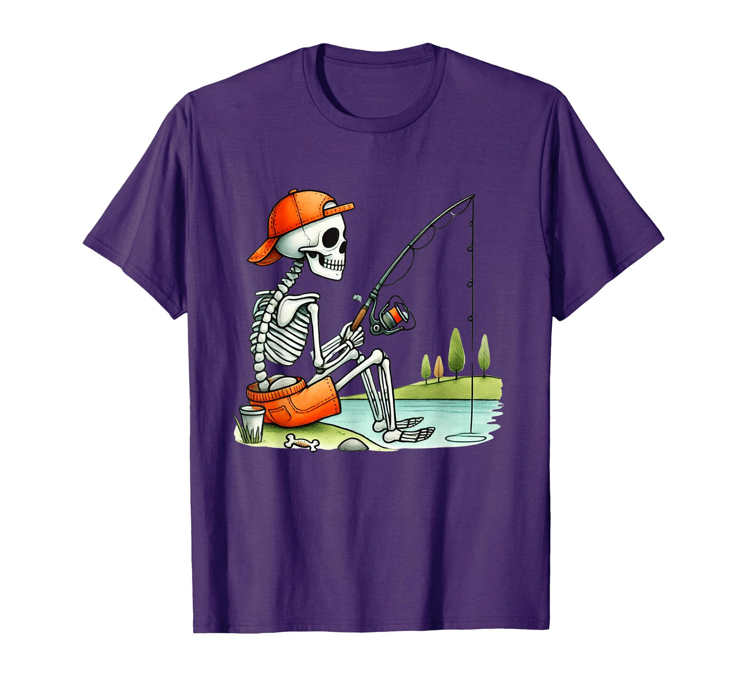 Skeleton Fishing Halloween Costume Funny Fishing Boys Kids T-Shirt