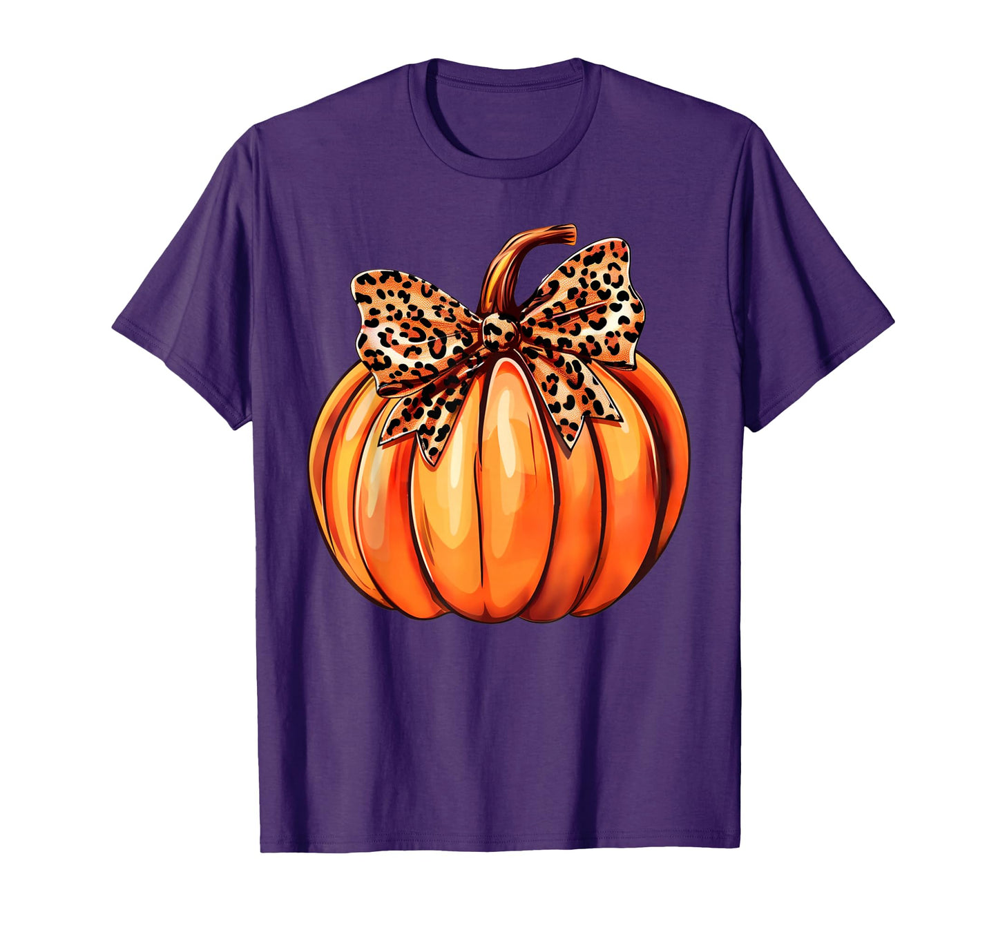 Coquette Bow Leopard Pumpkin Thanksgiving Rustic Fall Women T-Shirt
