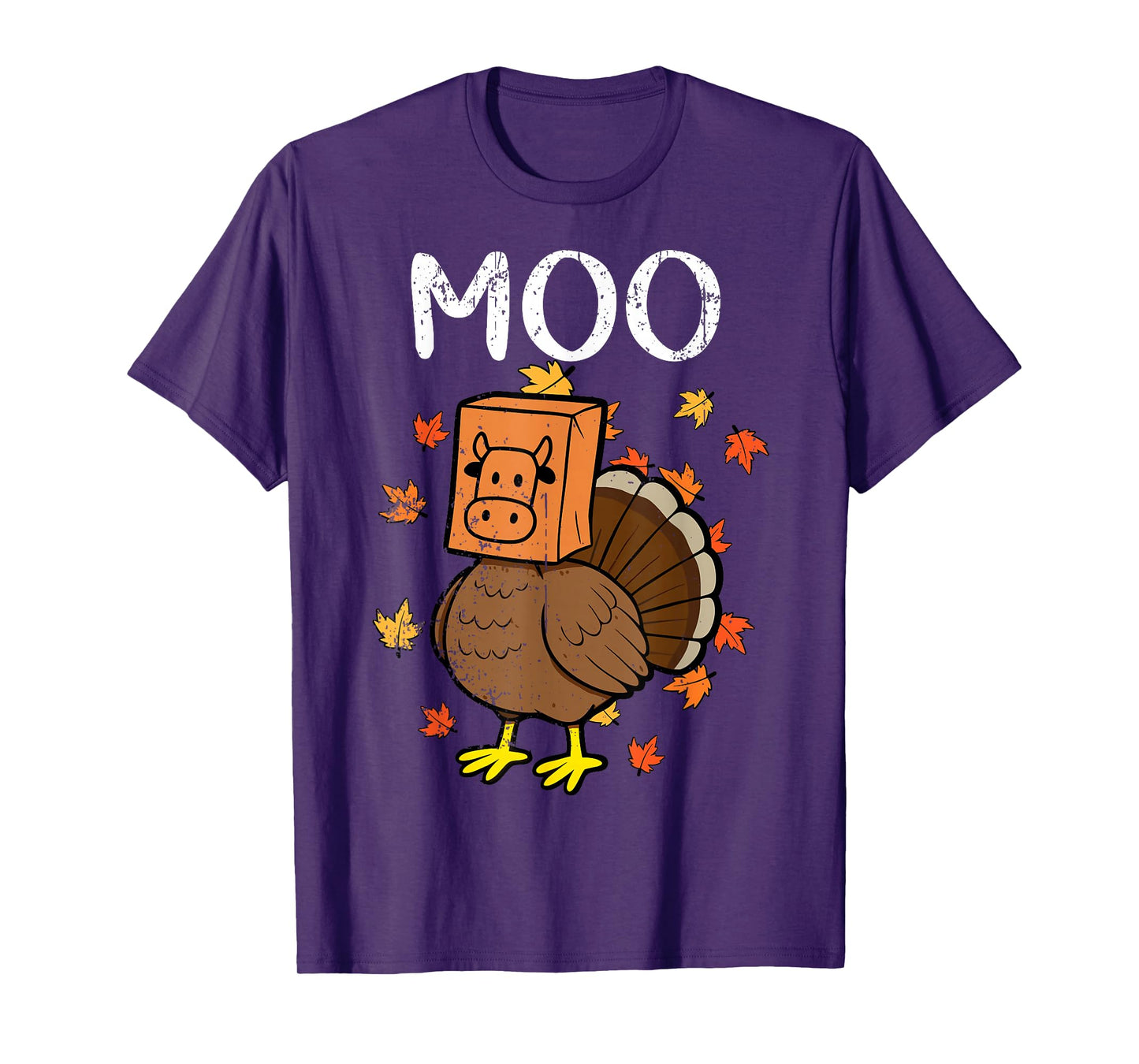 Thanksgiving Turkey Moo Cow Head Funny Fall Men Women Kids T-Shirt