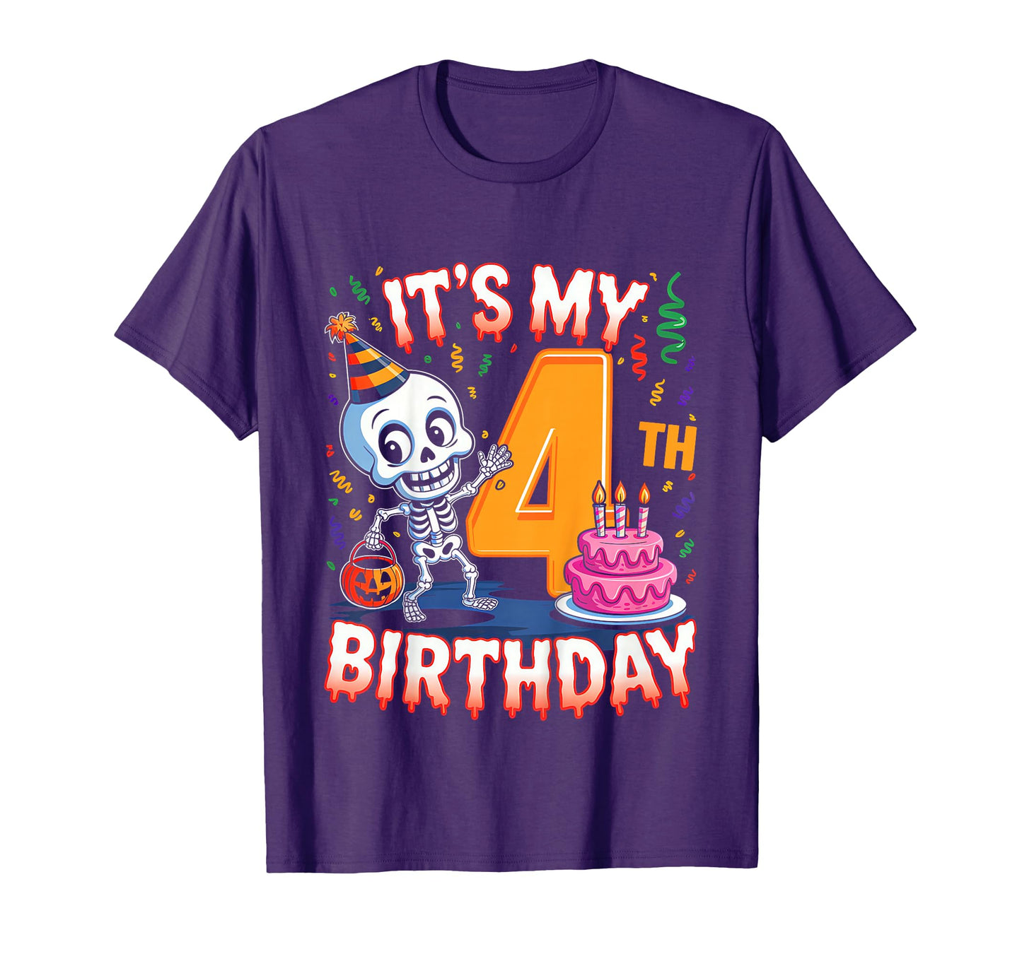 Kids Boo It's My 4th Birthday Halloween Skeleton 4 Years Old T-Shirt