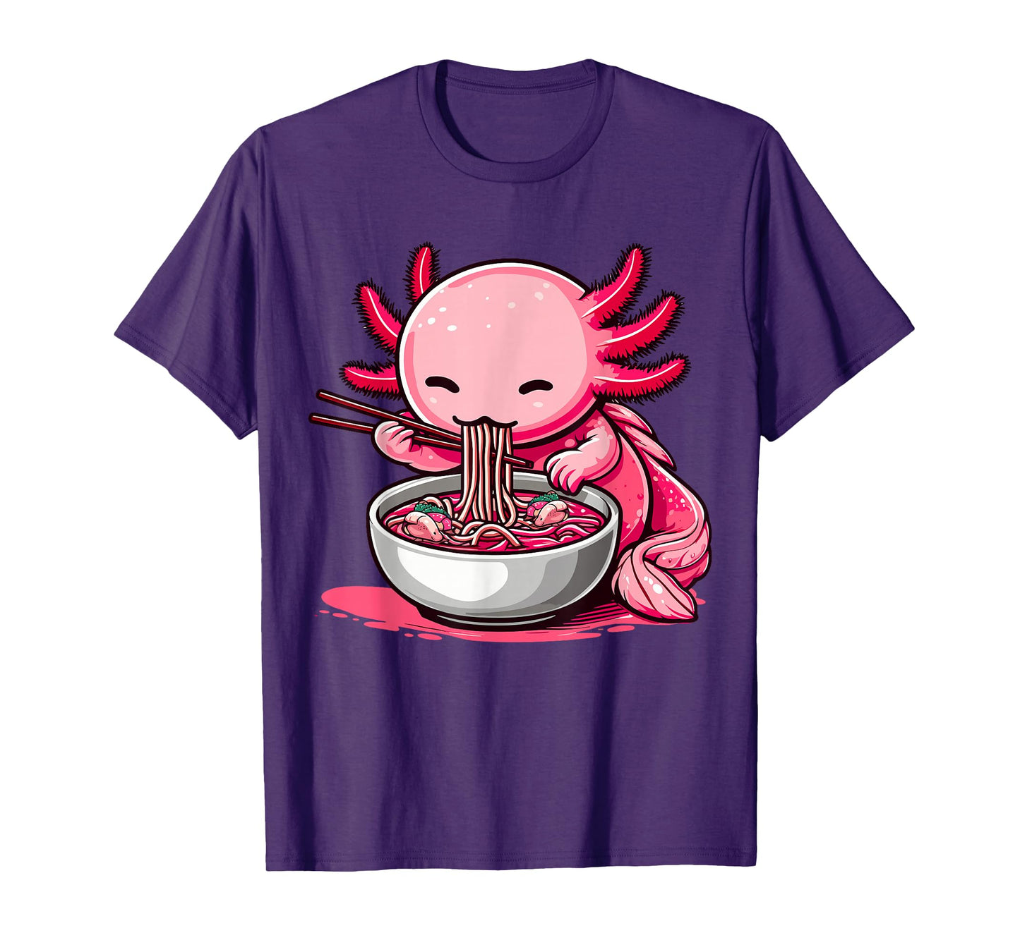 Funny Axolotl Noodle Gifts Anime Kawaii Axolotl Eating Ramen Noodles Unisex Kids Teen Adult T-Shirt Black Small