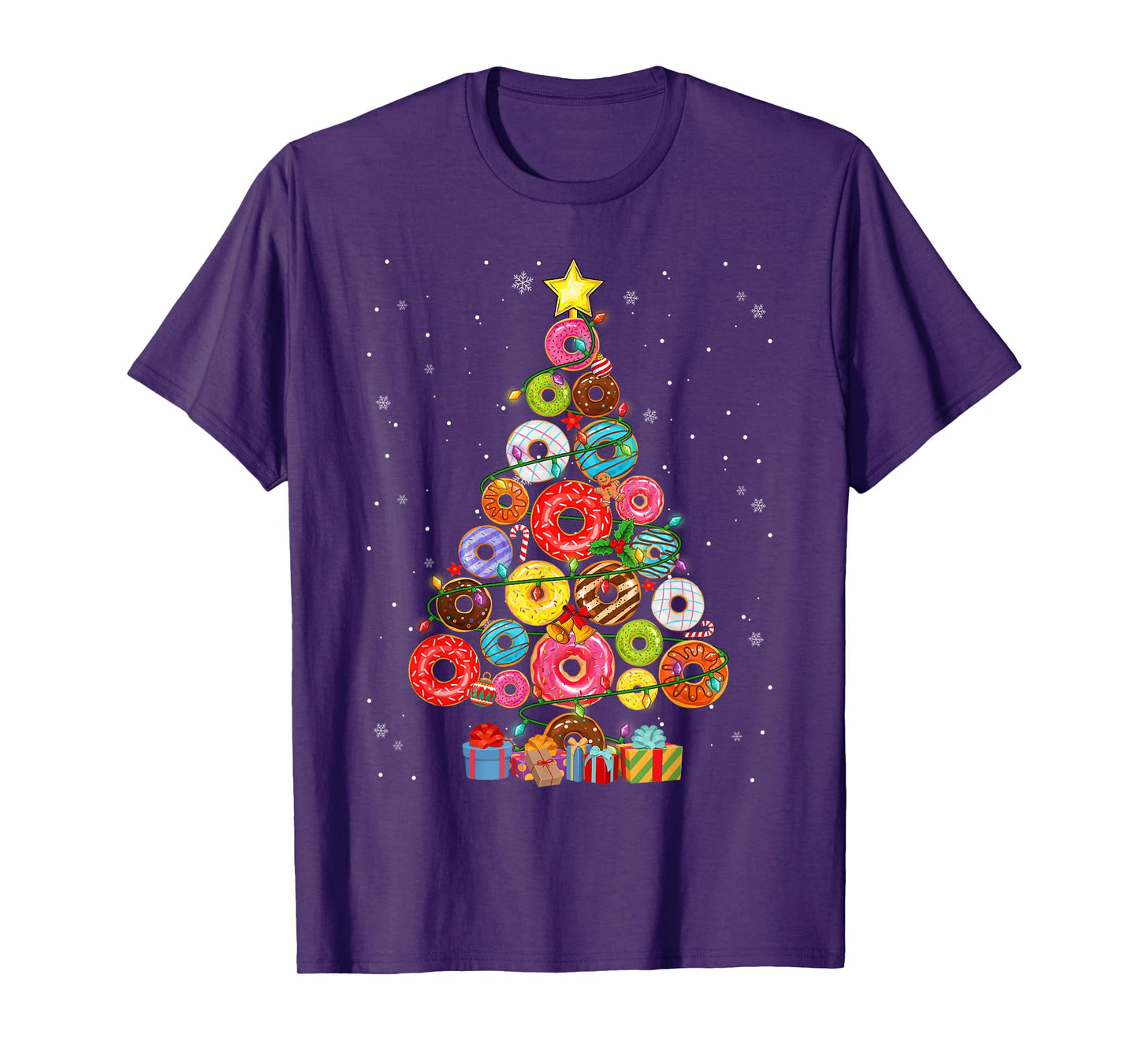 Funny Donuts Christmas Tree Lights Xmas PJS Boys Kids Girls T-Shirt