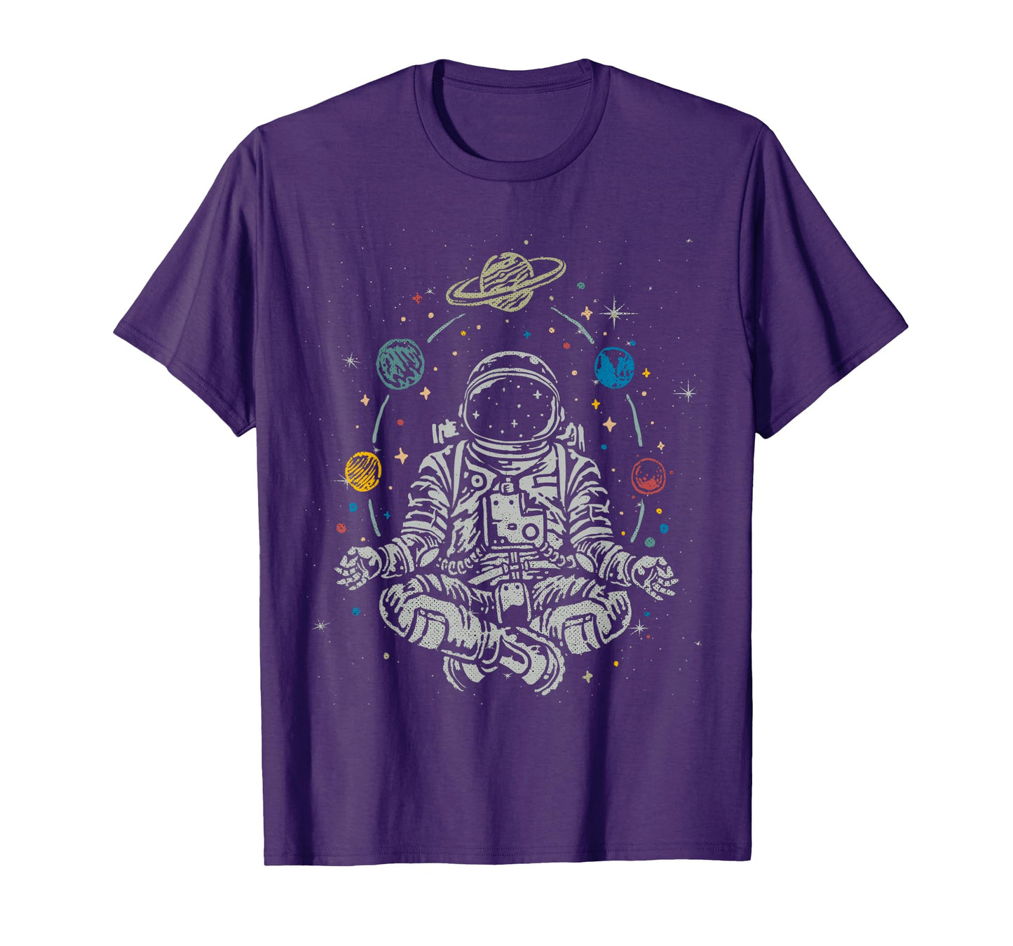 Vintage Lotus Meditating Astronaut Zen Yoga Planets Universe T-Shirt