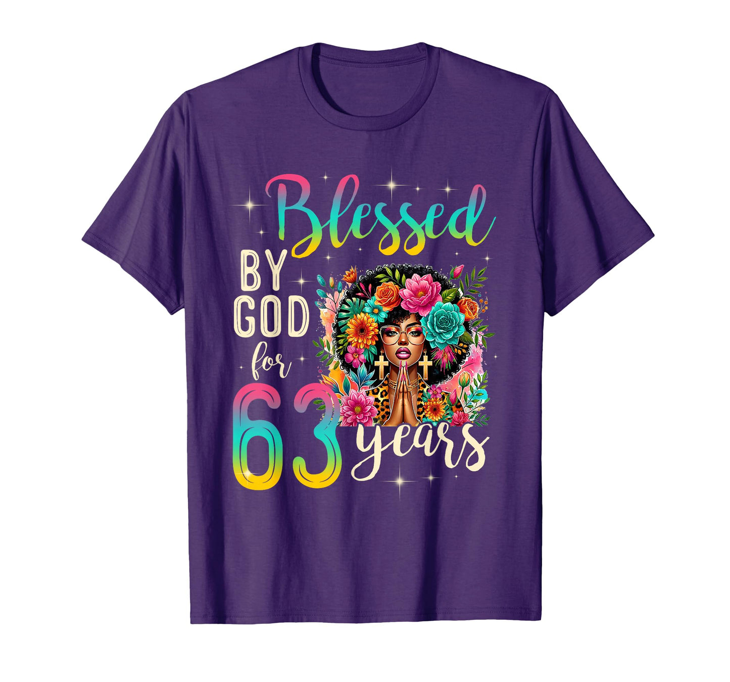Black Girl Blessed by God for 63 Years Christian Birthday T-Shirt