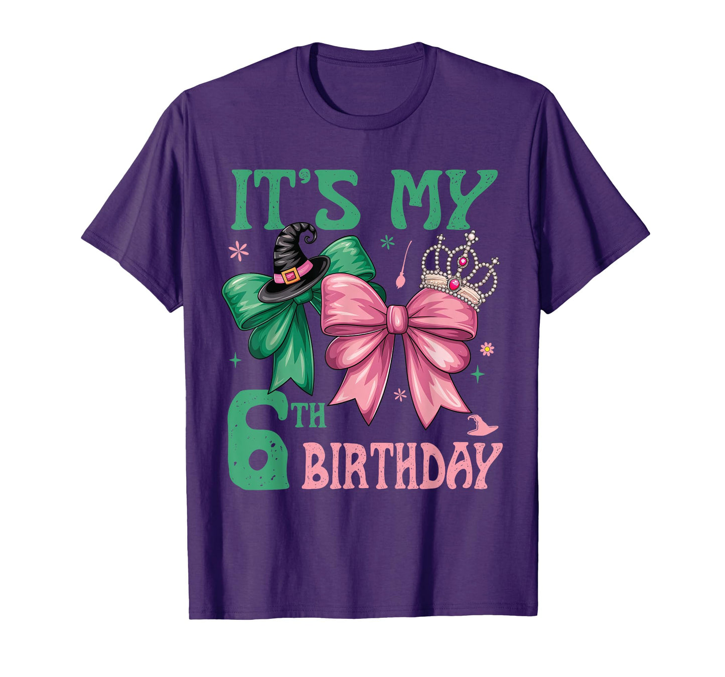 Birthday Girl It's My 6th Birthday Witch Pink And Green T-Shirt