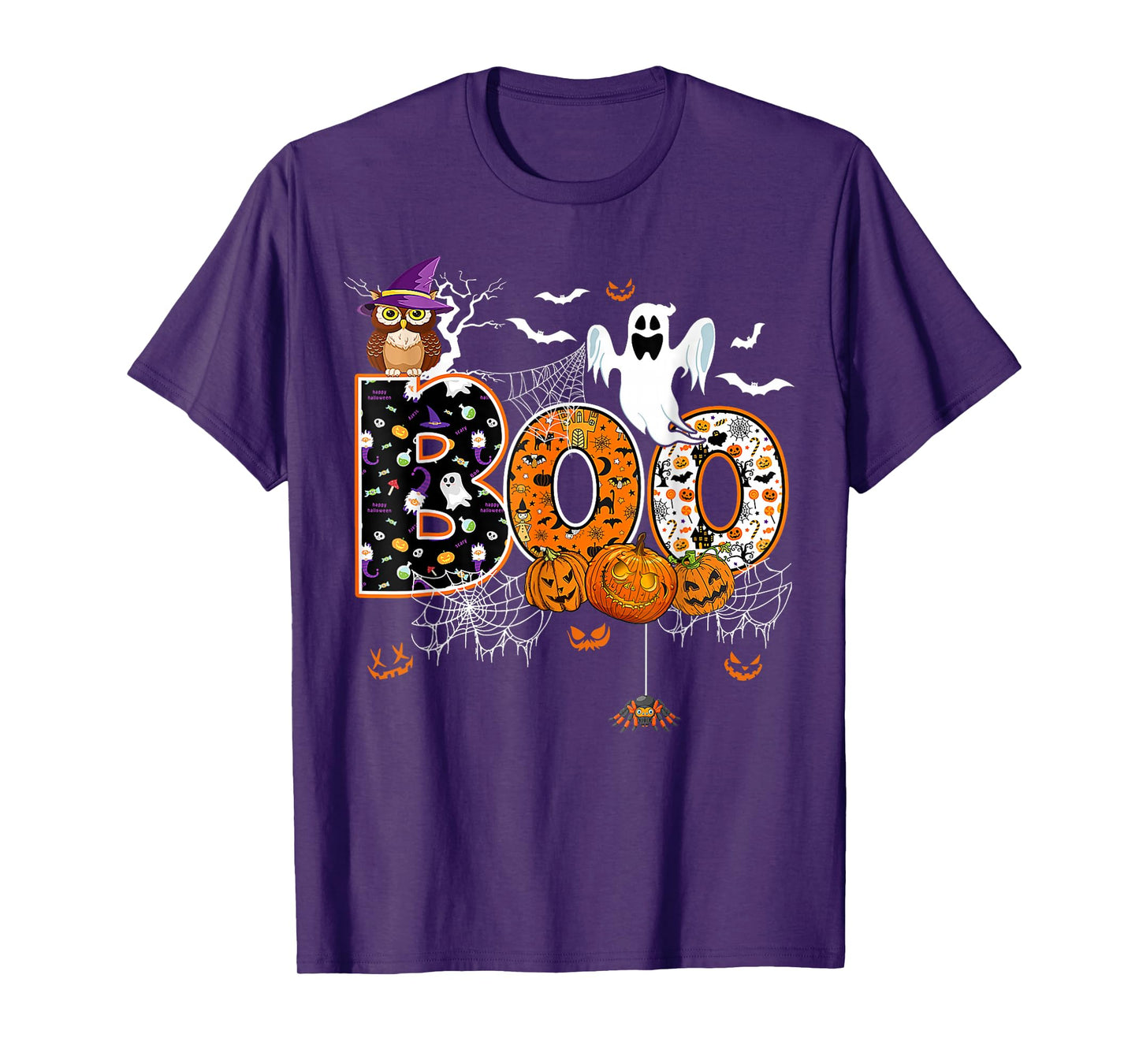 Boo Creepy Owl Pumpkin Ghost Halloween Men Women Kids T-Shirt