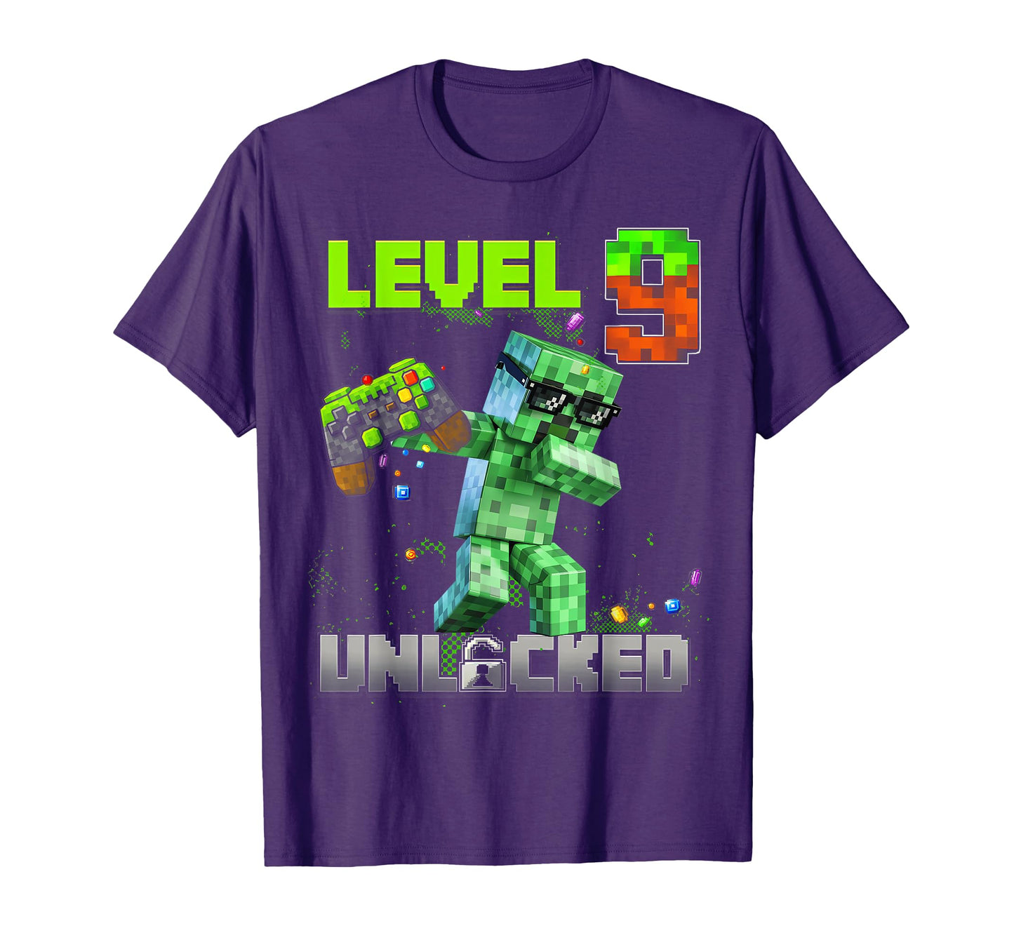 Level 9 Unlocked Funy Birthday Boy Pixel Gamer 9th Birthday T-Shirt