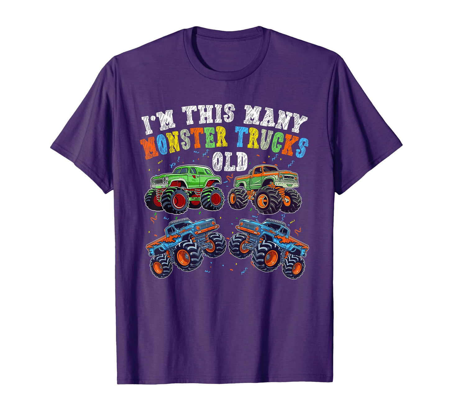 4th Birthday 4 Years Old - I'm This Many Monster Trucks Old T-Shirt