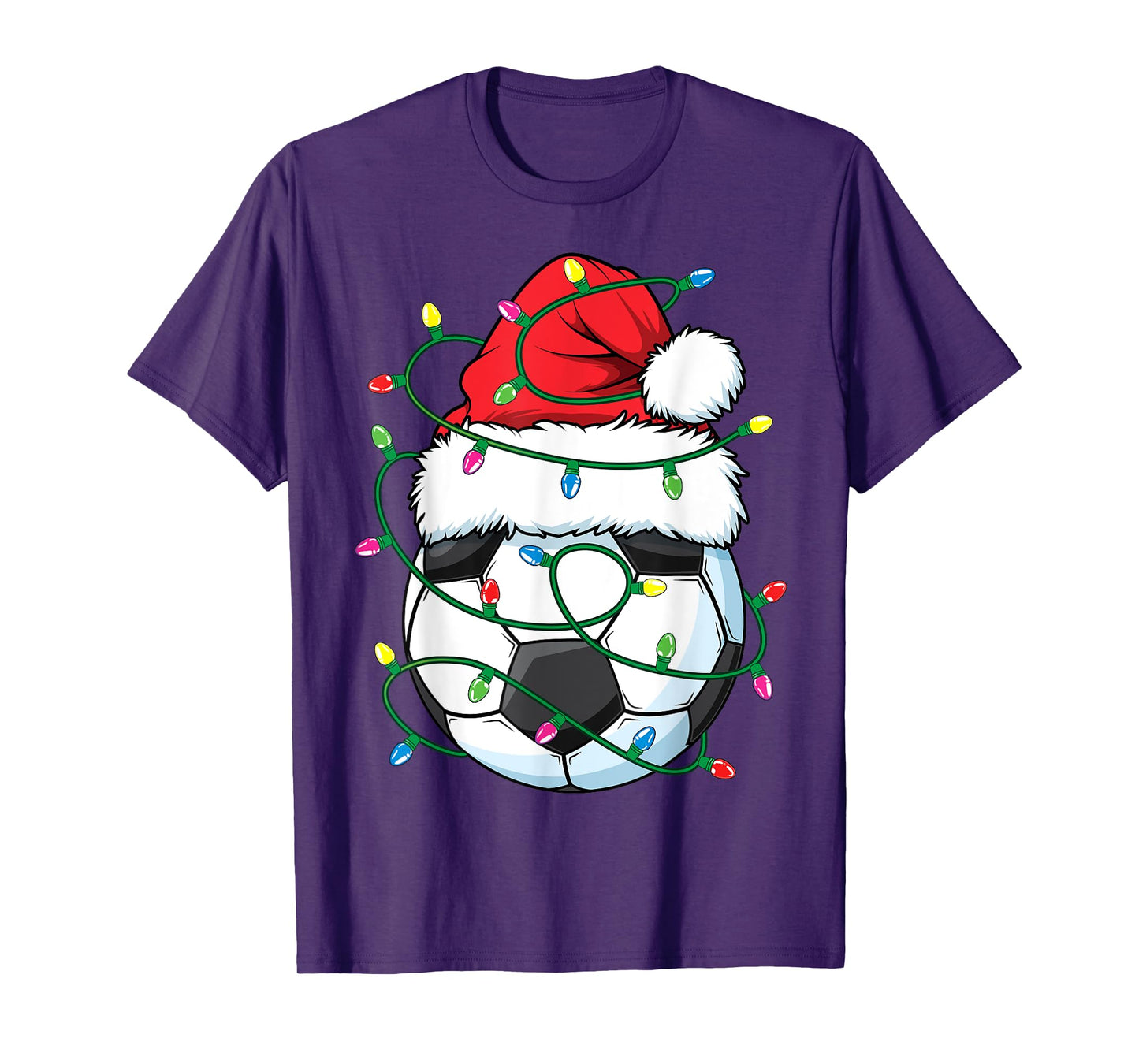 Funny Christmas Soccer Ball Santa Hat Xmas Lights Girls Boys T-Shirt