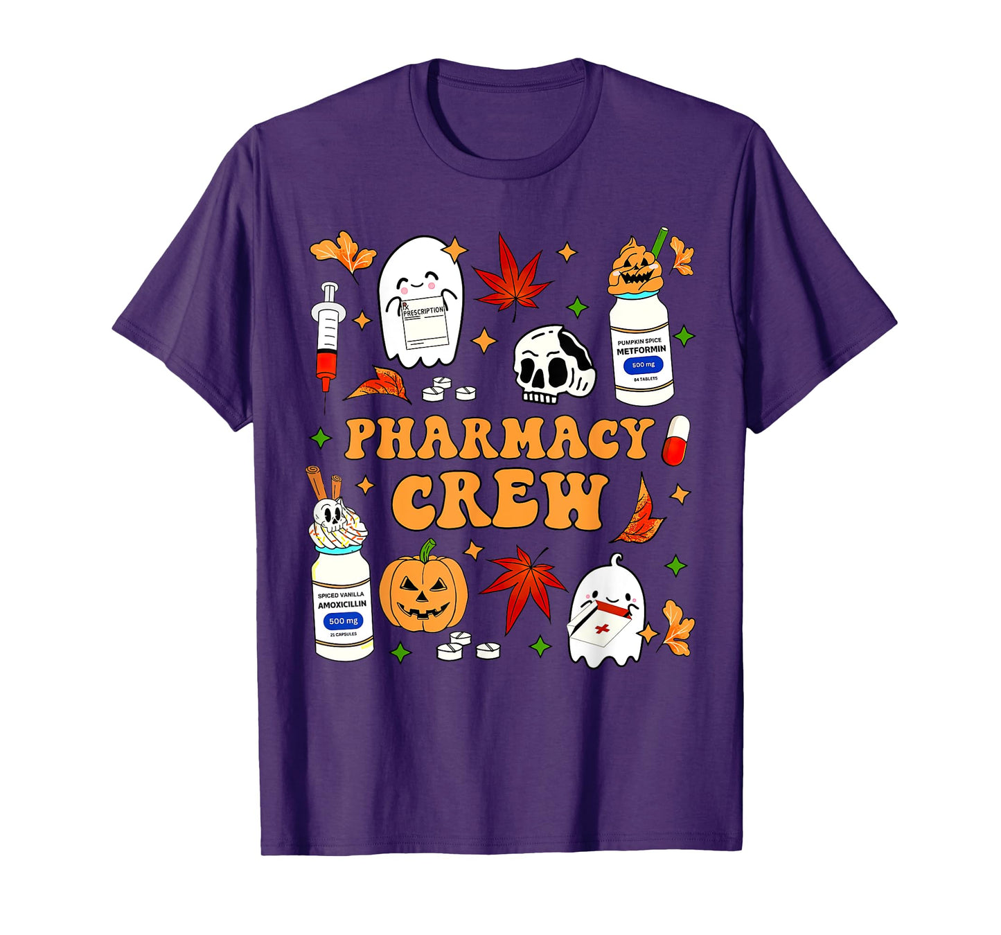 Pharmacy Crew Ghost Pumpkin Fall Pharmacist Tech Halloween T-Shirt