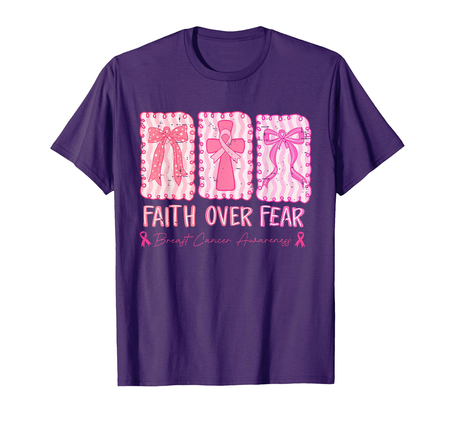 Retro Faith Over Fear Breast Cancer Awareness Pink Ribbon T-Shirt