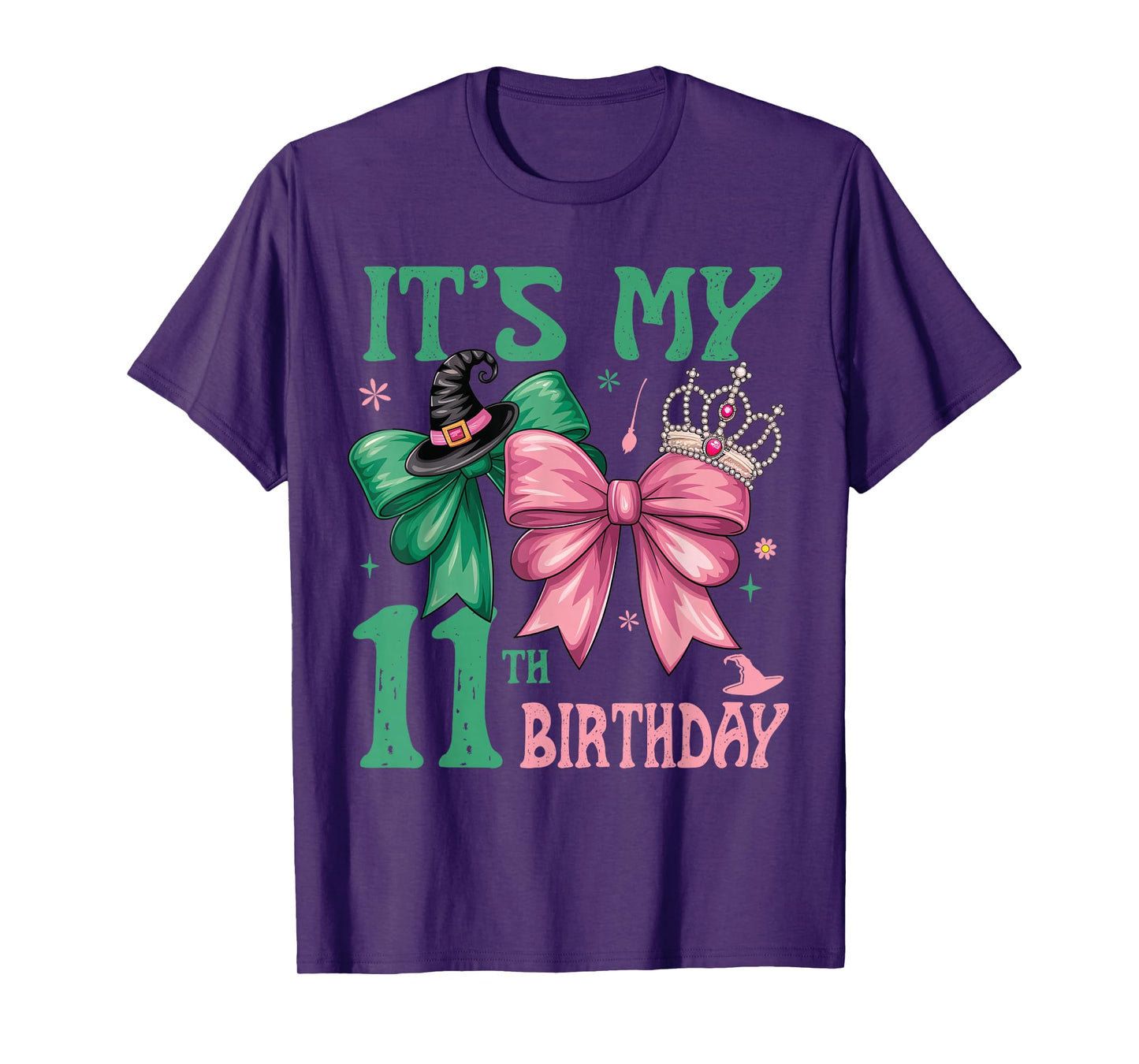 Birthday Girl It's My 11th Birthday Witch Pink And Green T-Shirt