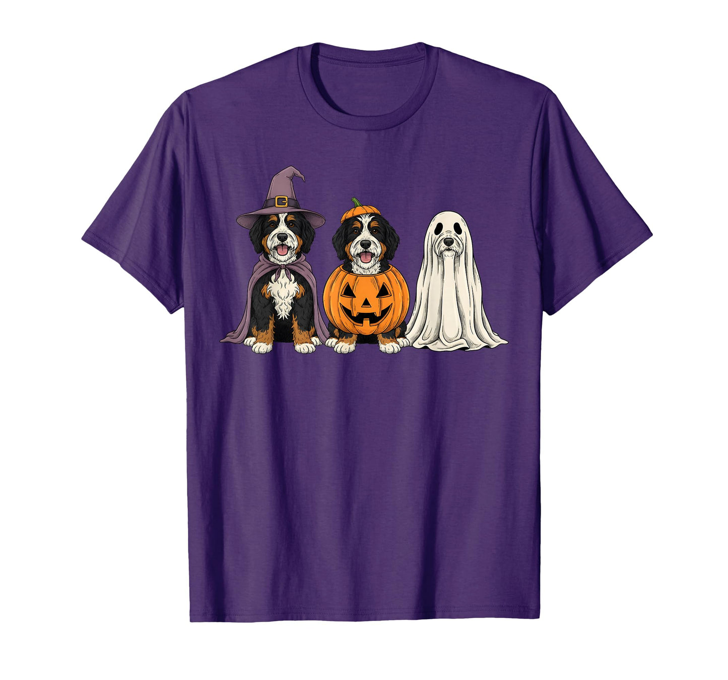Spooky Ghost Bernedoodle Pumpkin Halloween Doodle Dog Lover T-Shirt