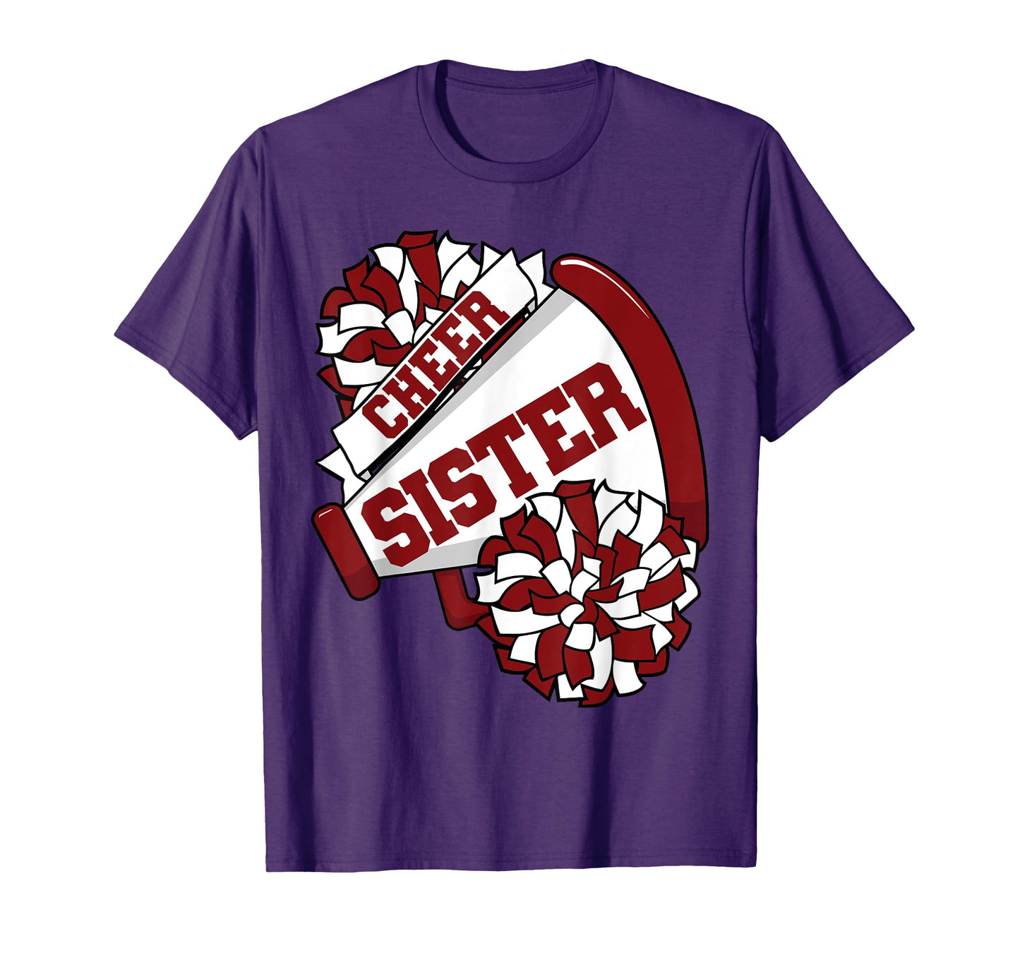 Cheer Sister with Megaphone and Pom Poms Maroon T-Shirt