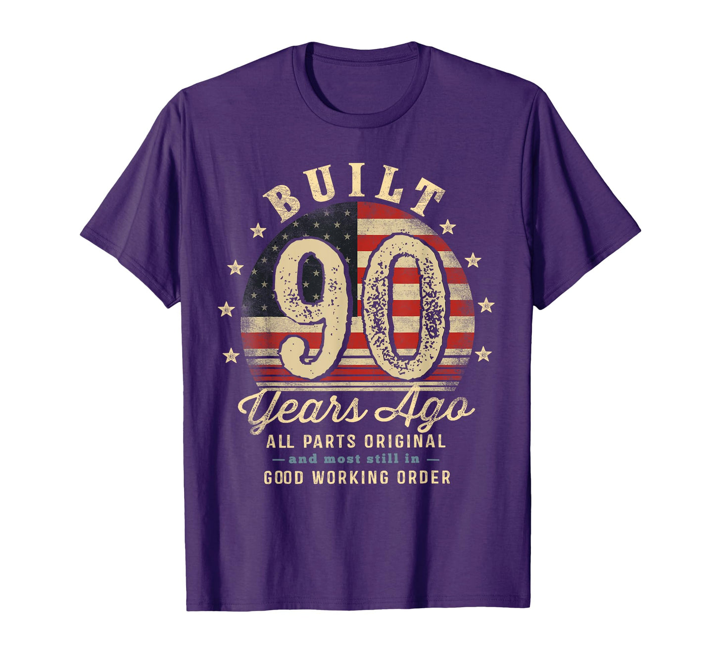 Built 90 Years Ago Funny 90th Birthday USA Flag T-Shirt