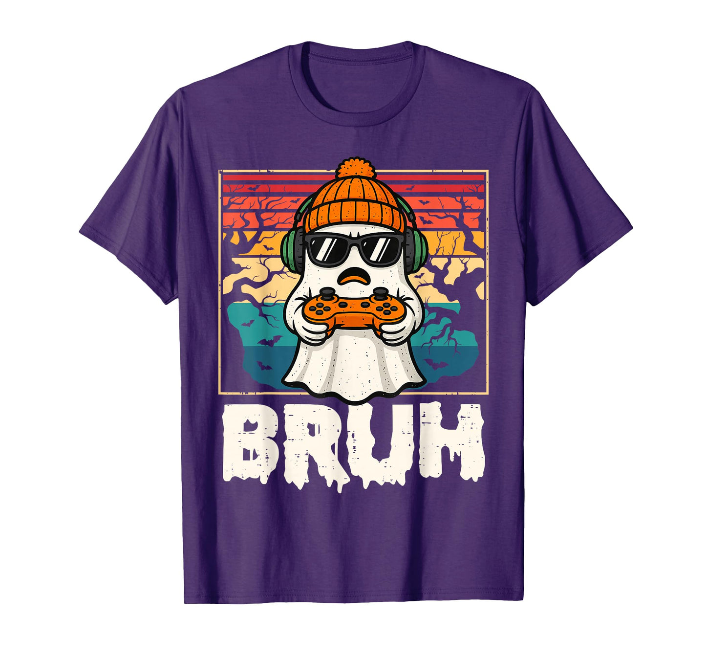 Bruh Gamer Halloween Ghost Video Gaming Men Boys Kids T-Shirt