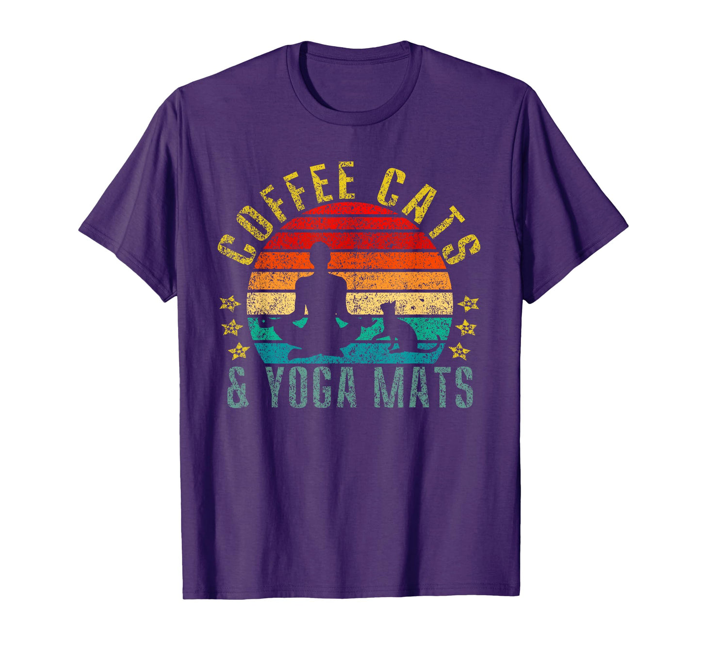 Coffee, Cats & Yoga Mats Funny Retro T-Shirt