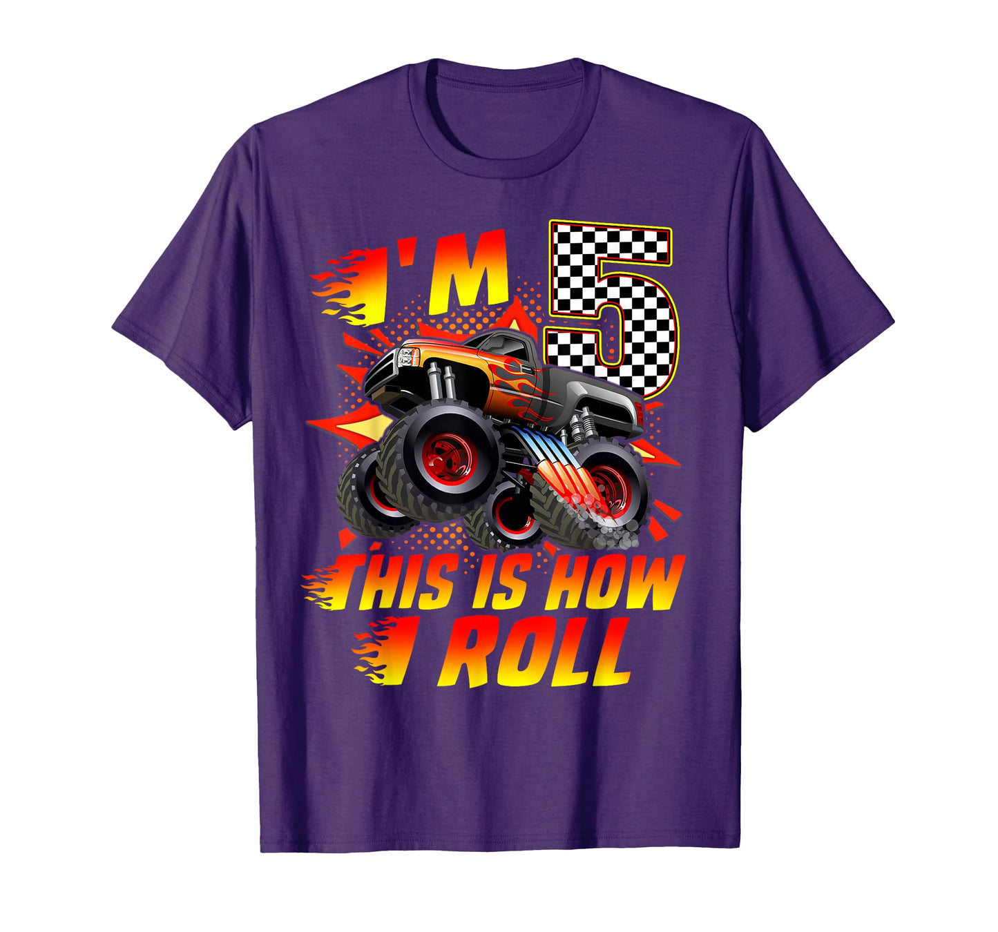 I'm 5 This Is How I Roll Monster Truck Car 5th Birthday Boys T-Shirt