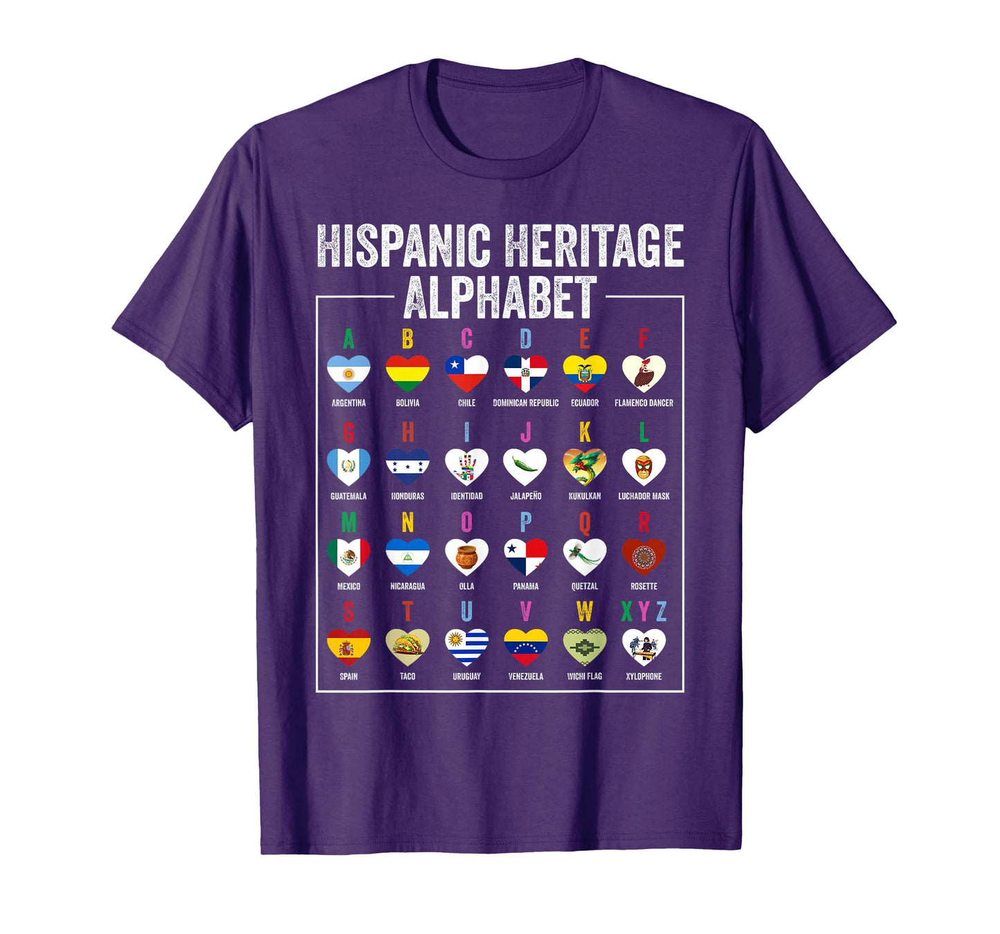 Hispanic Flags Alphabet Hearts Latin Heritage for Teacher T-Shirt