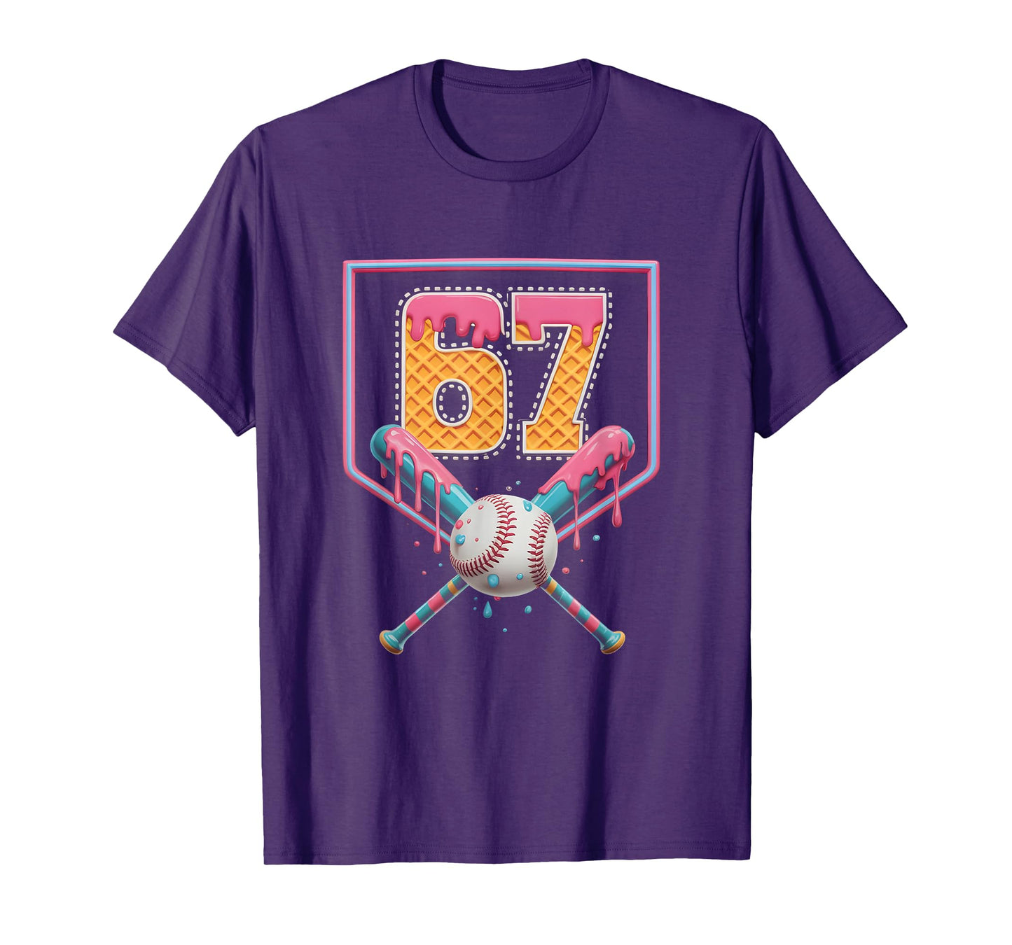 Baseball Drip Number 67 Fun Six Seven 6 7 Meme Design T-Shirt