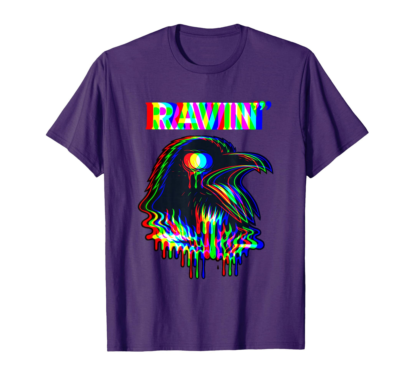 Ravin Raven Psychedelic Rave Party Trippy techno Funny T-Shirt
