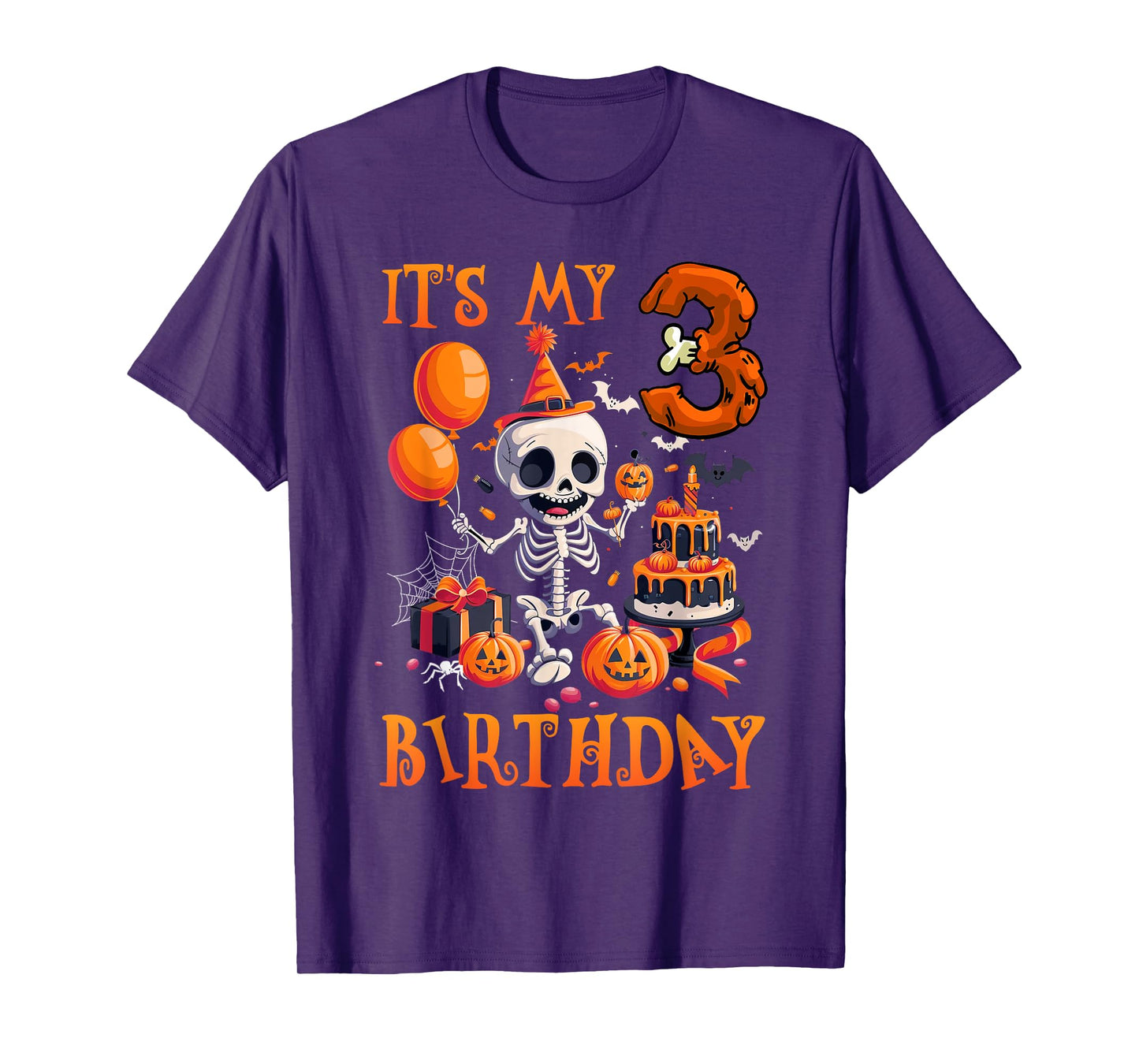Kids Boo It's My 3rd Birthday Halloween Skeleton 3 Years Old T-Shirt