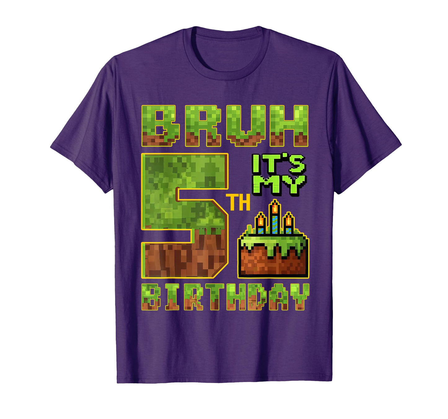 Birthday Boy 5 Year Old Bruh It's My 5th Bday Gamer Pixel T-Shirt