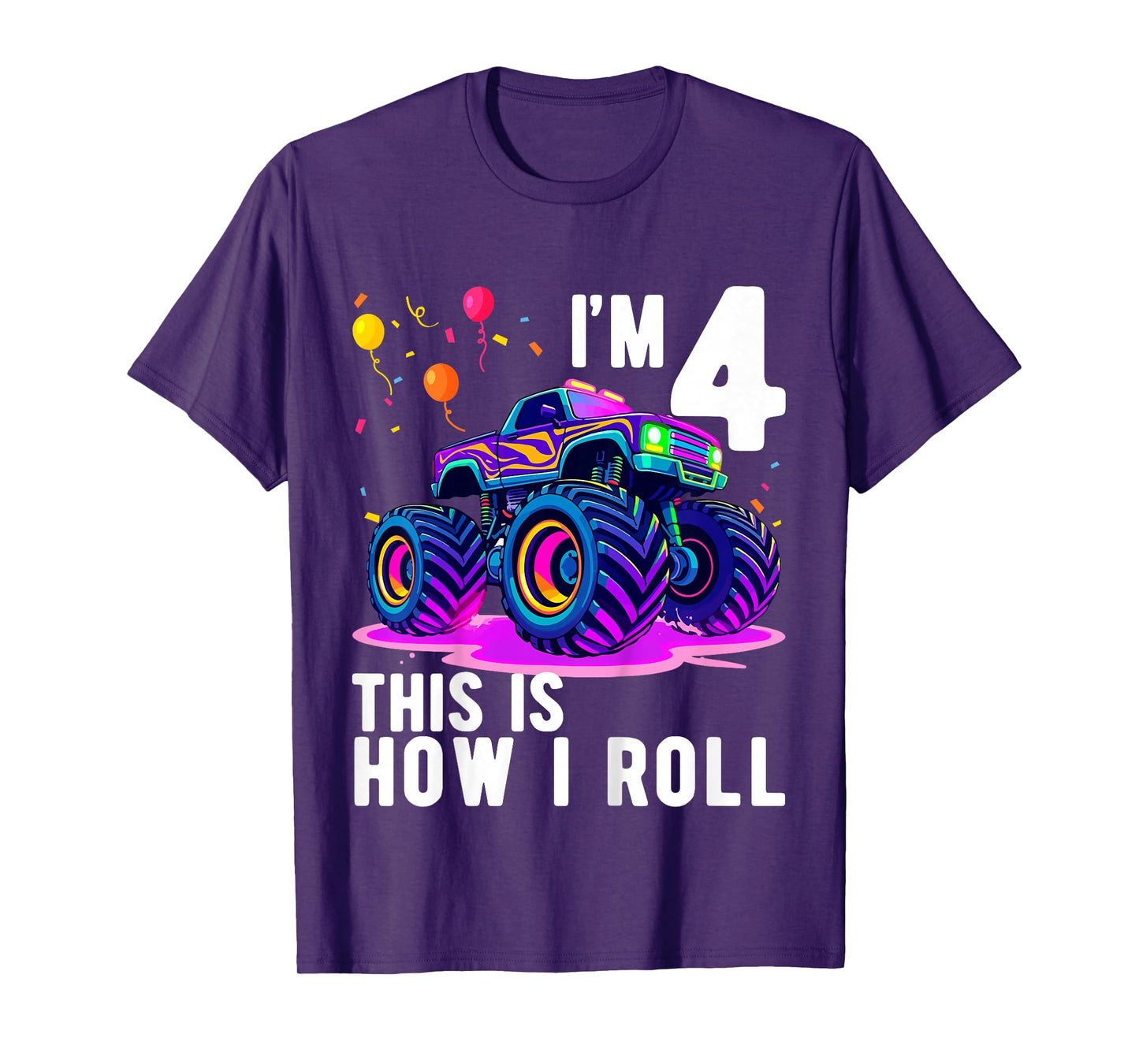 Kids Birthday Monster Truck 4 Year Old Boy 4th Birthday Party T-Shirt