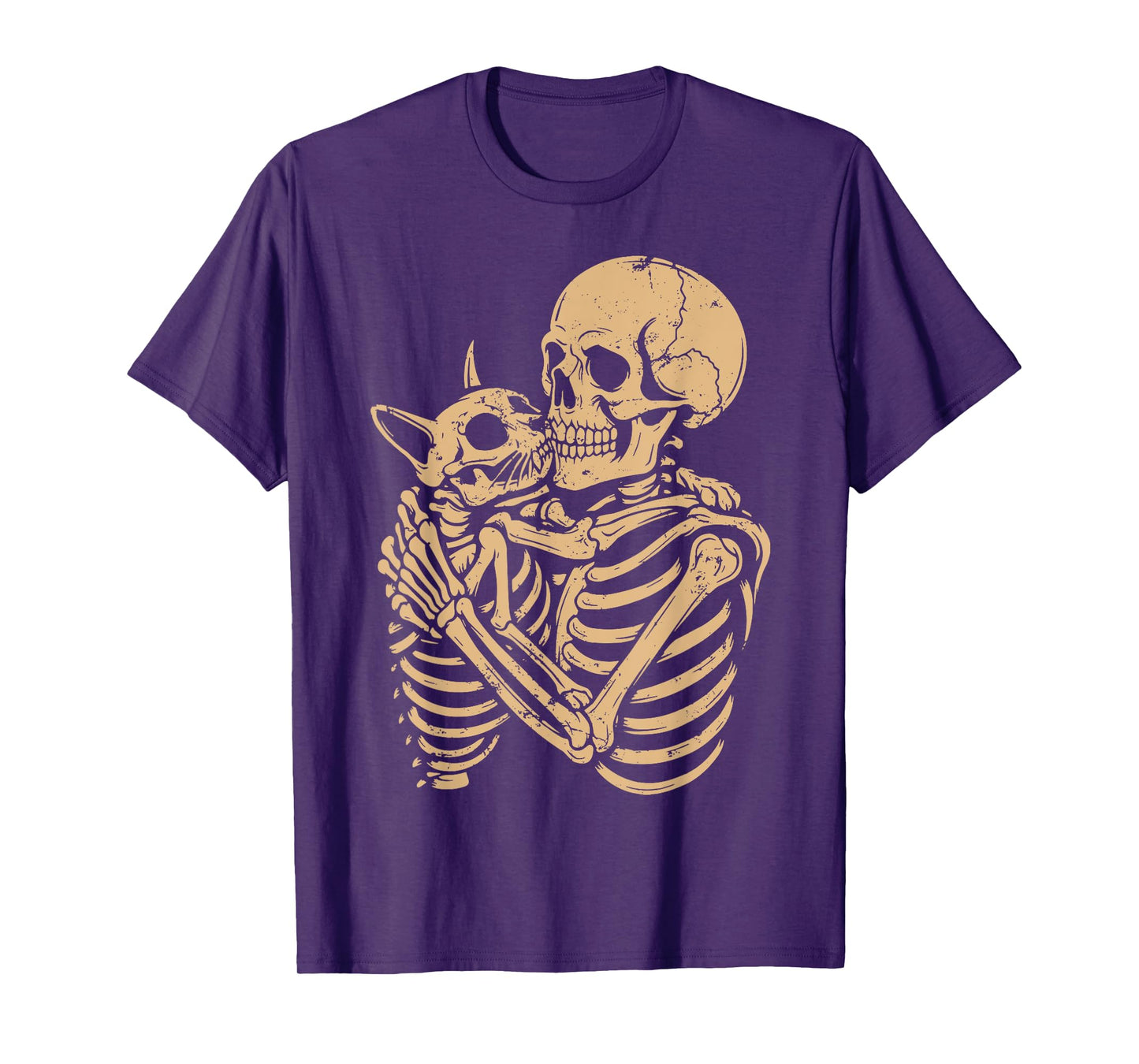Skeleton Hugging Cat Halloween Funny Cat Lover Cat Mom Dad T-Shirt