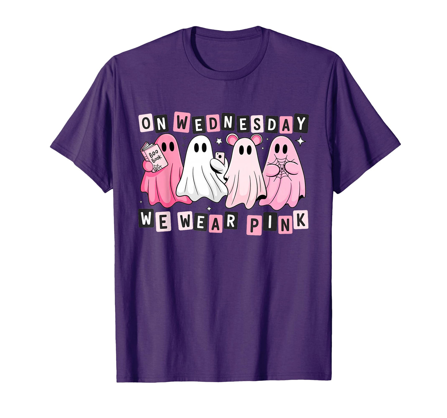 FUUNY On Wednesday We Wear Cute Pink Ghost Halloween T-Shirt