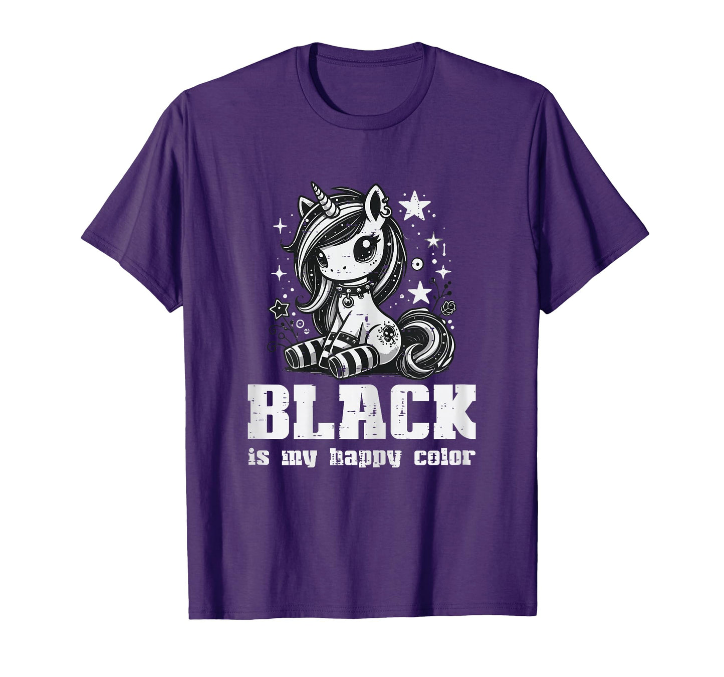 Goth Unicorn Black My Happy Color Alt Emo Girls Kids Women T-Shirt