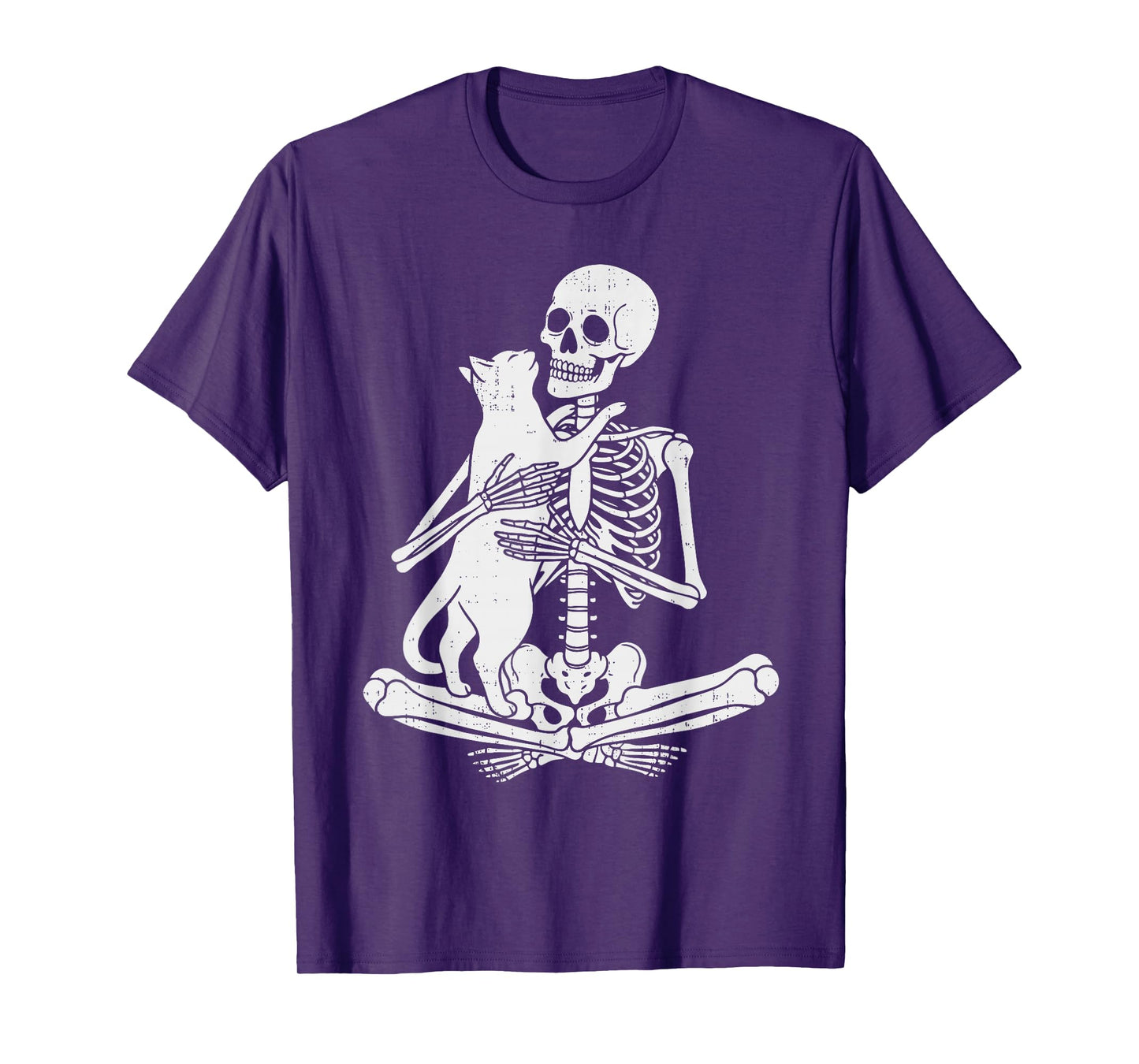 Skeleton Holding Cat Funny Spooky Halloween Meow Kitty Lover T-Shirt