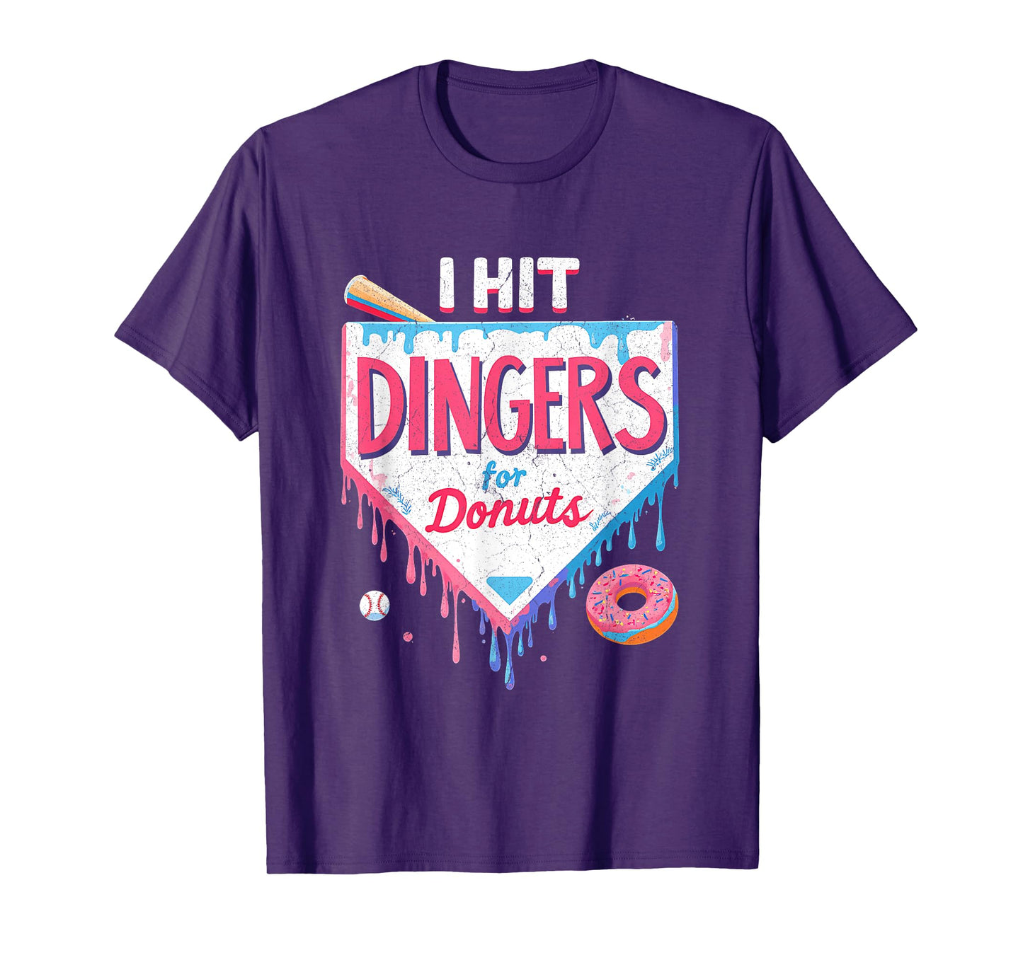 Sport Baseball Home Plate Drip I m Hit Dingers for Donuts T-Shirt