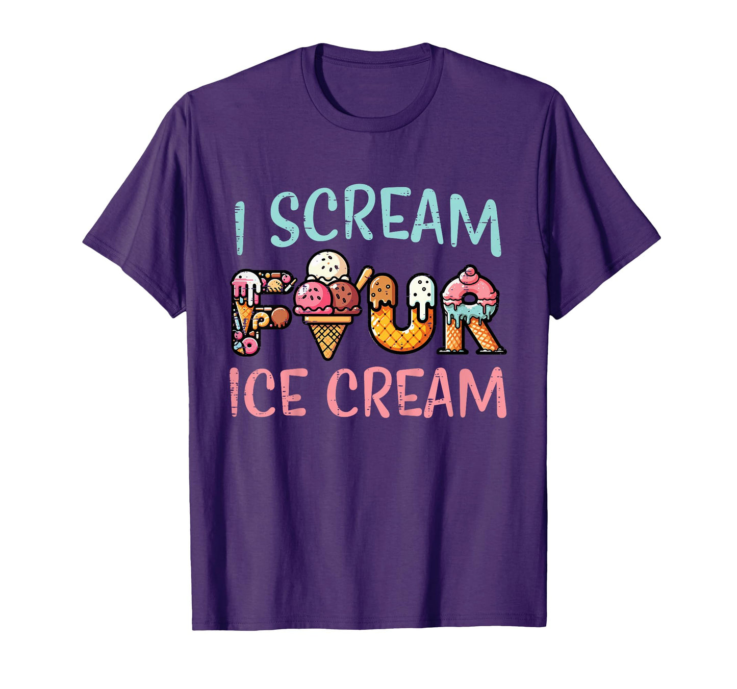 4th Birthday I Scream Four Ice Cream 4 Bday Girls Boys Kids T-Shirt