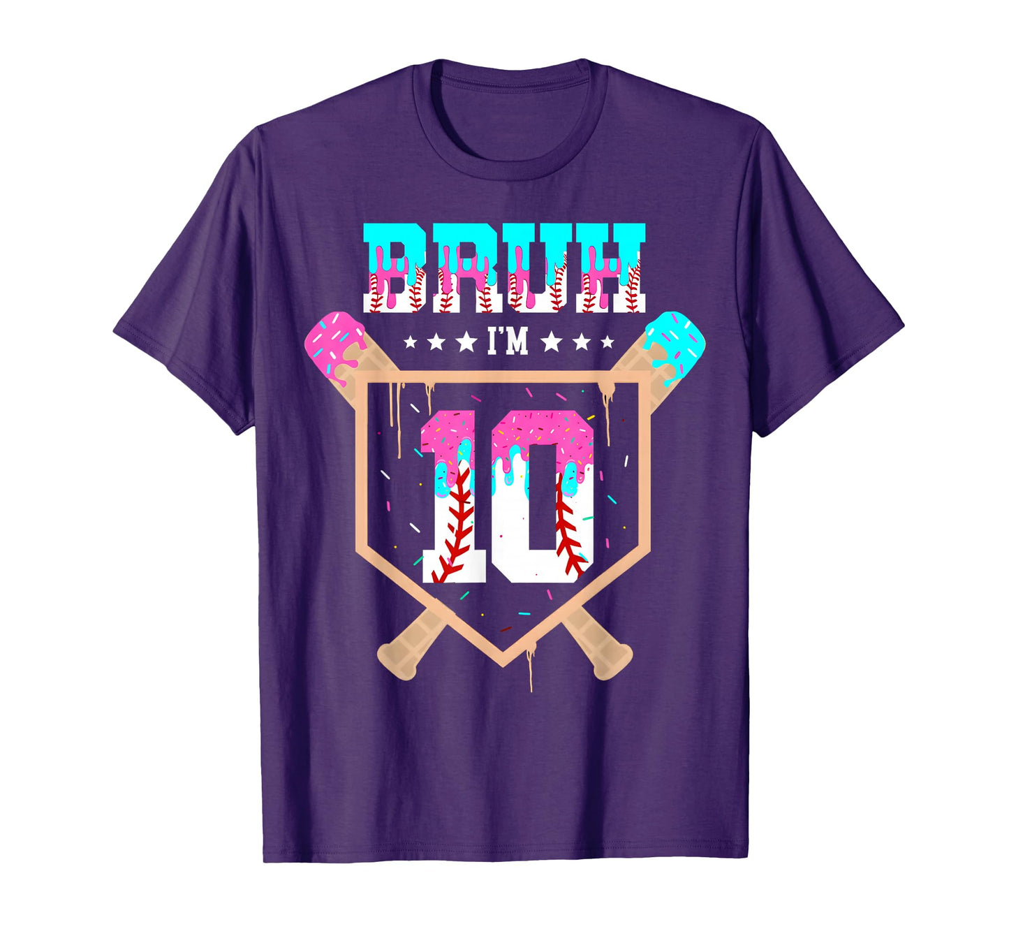 Baseball 10 Year Old Ice Cream Drip 10th Birthday Boy Player T-Shirt