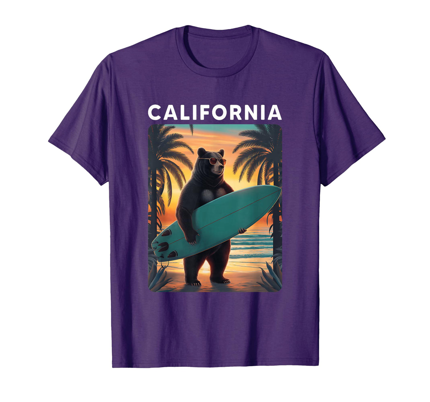 California Cool Republic Bear Surfing Beach California Retro T-Shirt