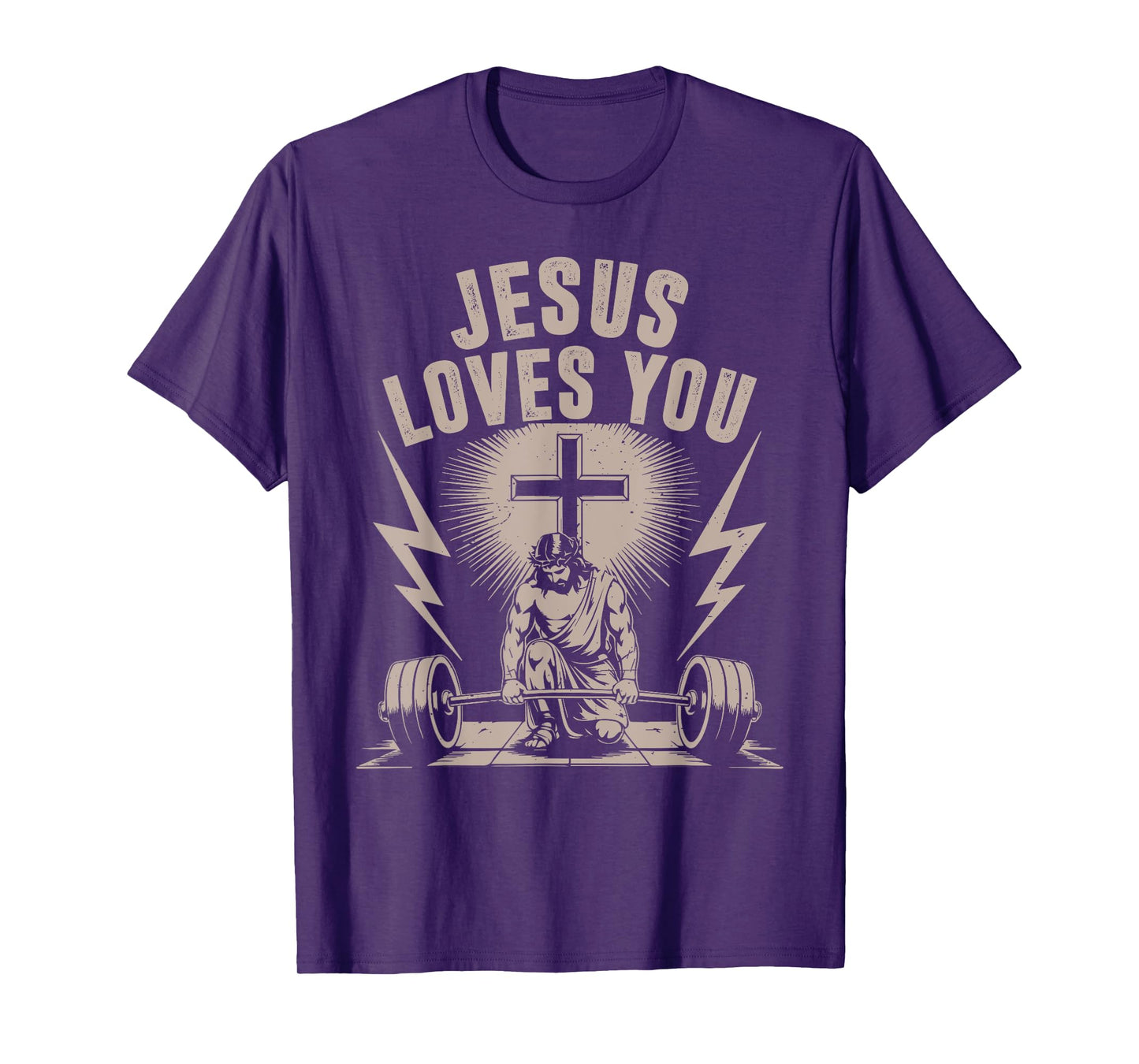 Jesus Loves You Funny Christian Workout Gym Barbell Cross T-Shirt