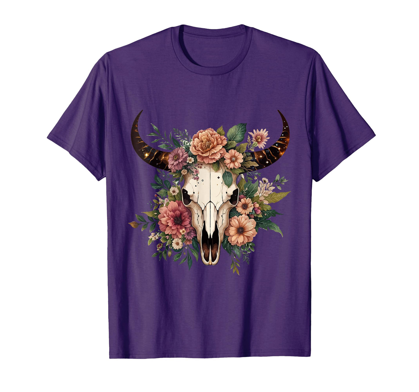 Boho Cow Bull Skull Flowers Wild west Western Cowgirl Texans T-Shirt